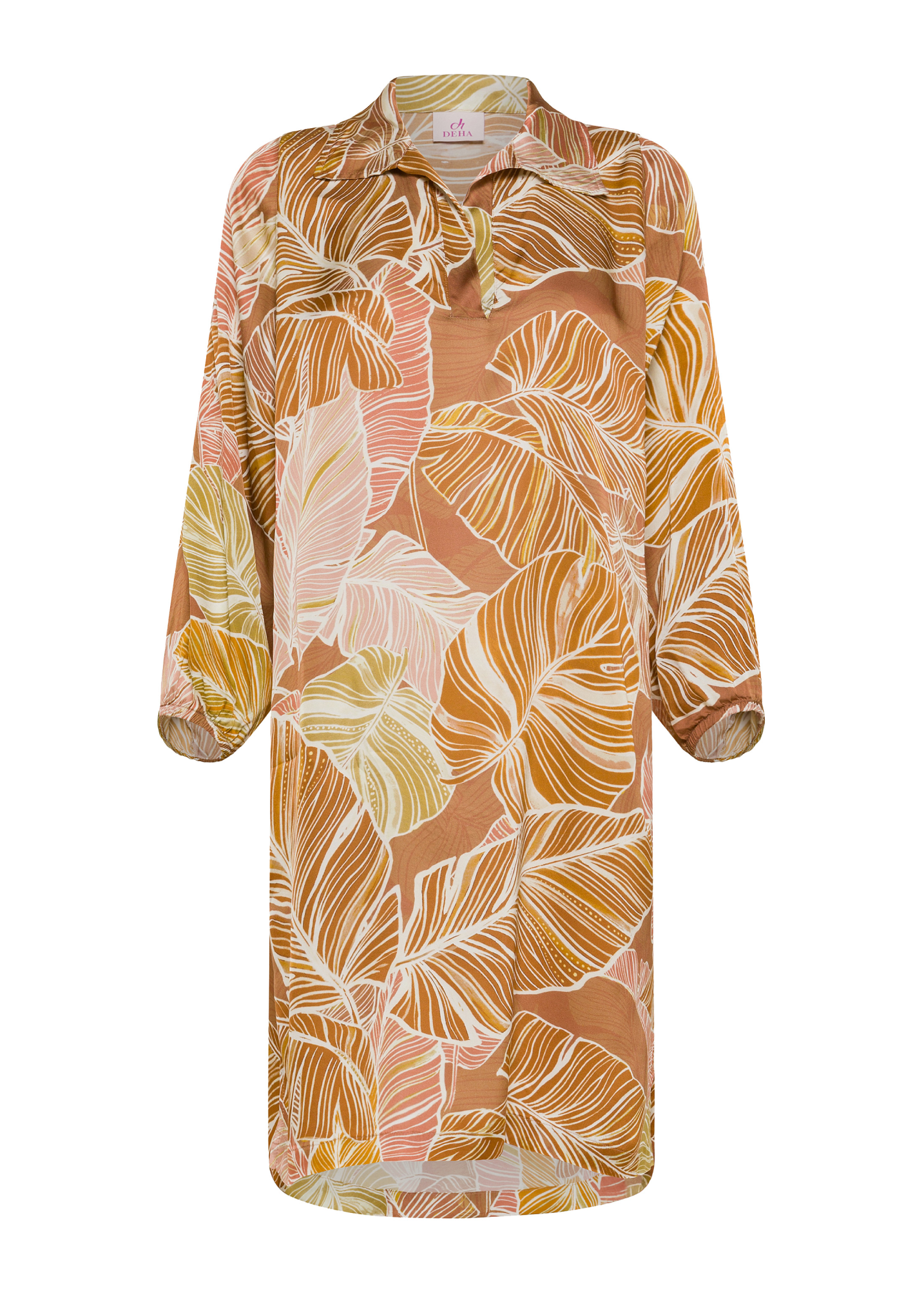 deha-d22149-abito-camicia-in-viscosa-ecovero-stampata-marrone image 1