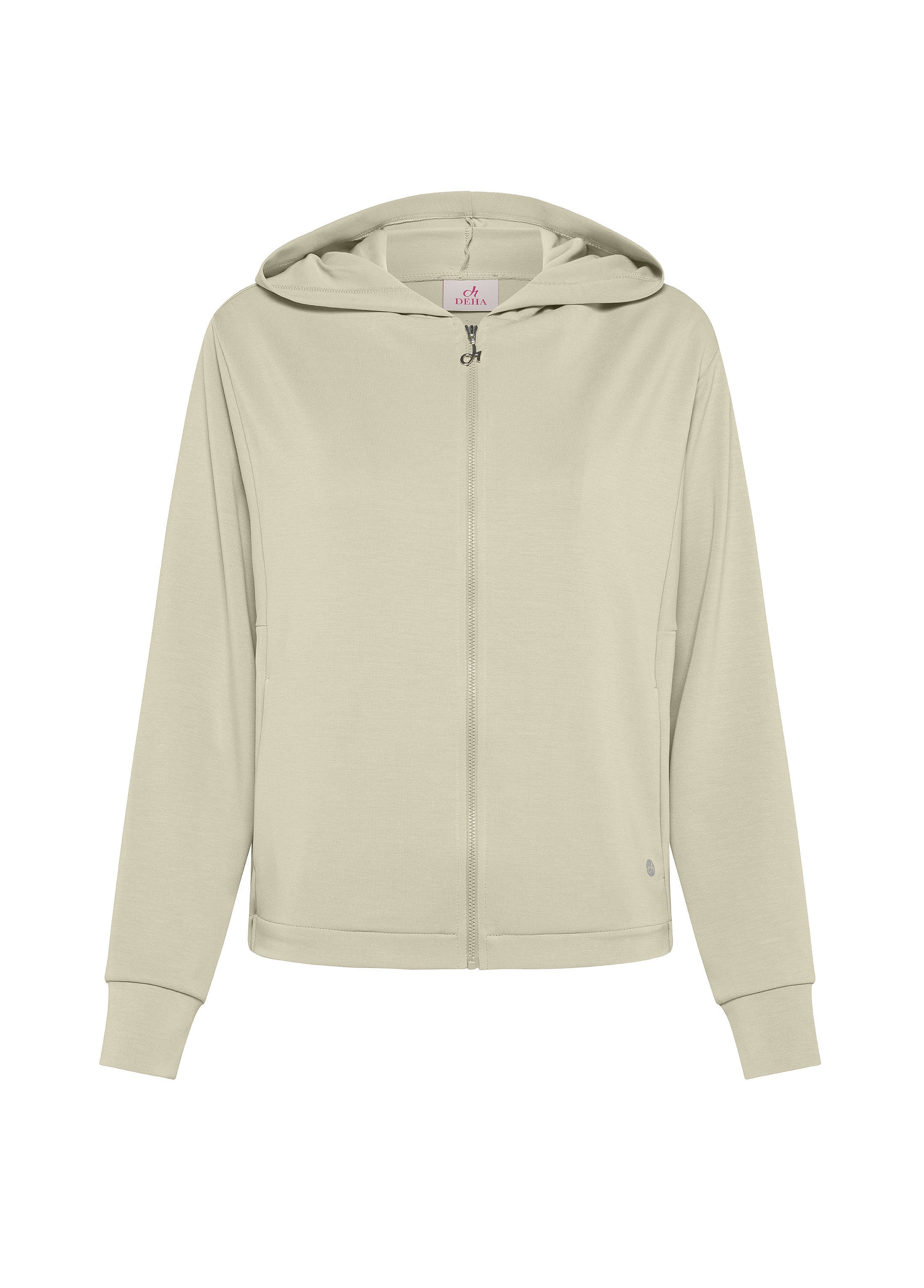 deha-felpa-soft-touch-zip-cappuccio-d22000-beige-donna image 4