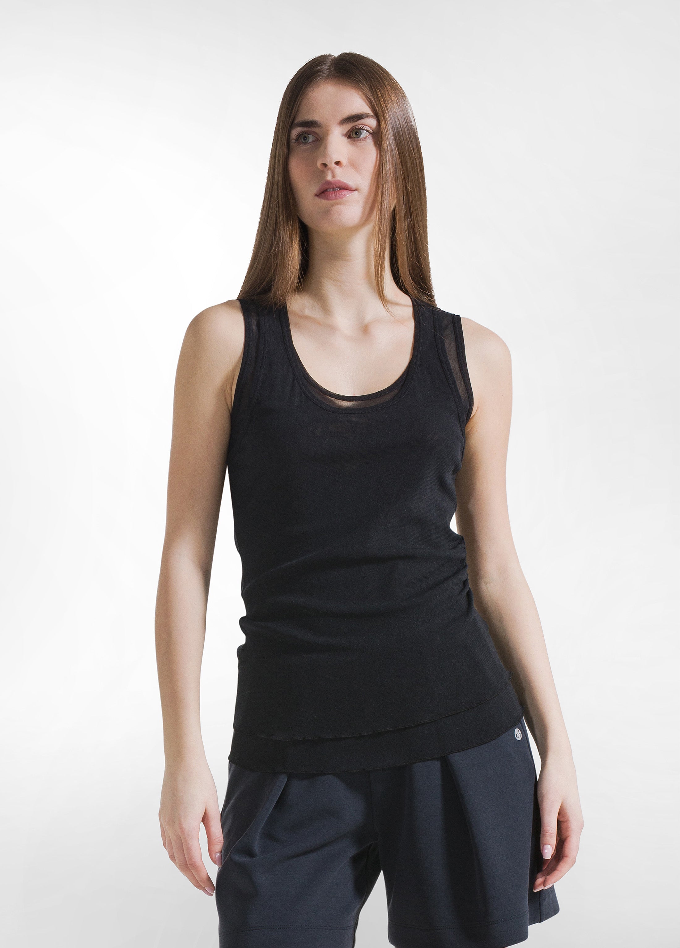 deha-canotta-doppio-strato-in-tulle-nero-trasparente-donna image 1