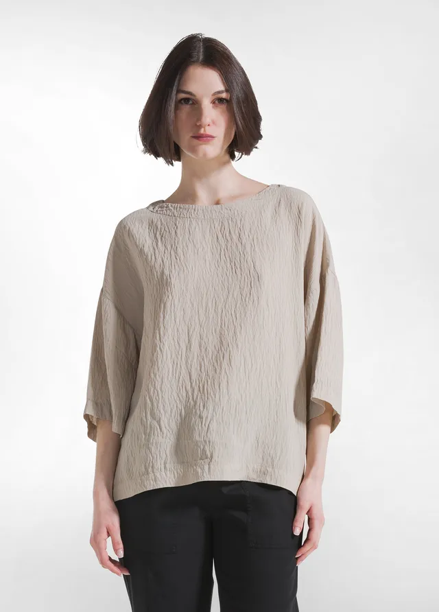 deha-t-shirt-ampia-in-viscosa-effetto-crinkle-beige image 1