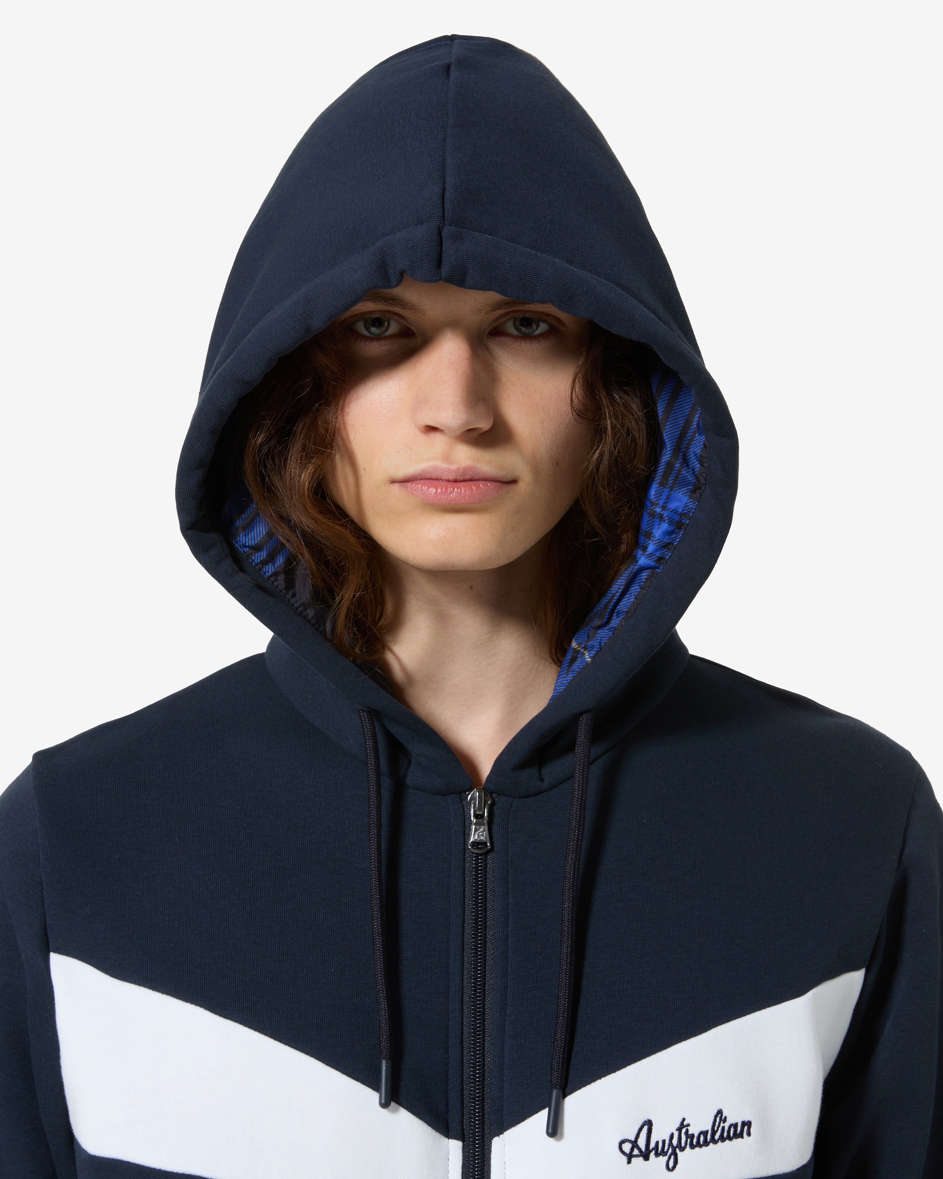 australian-raw-pink-track-jacket-giacca-felpa-blu-navy-made-in-italy image 3