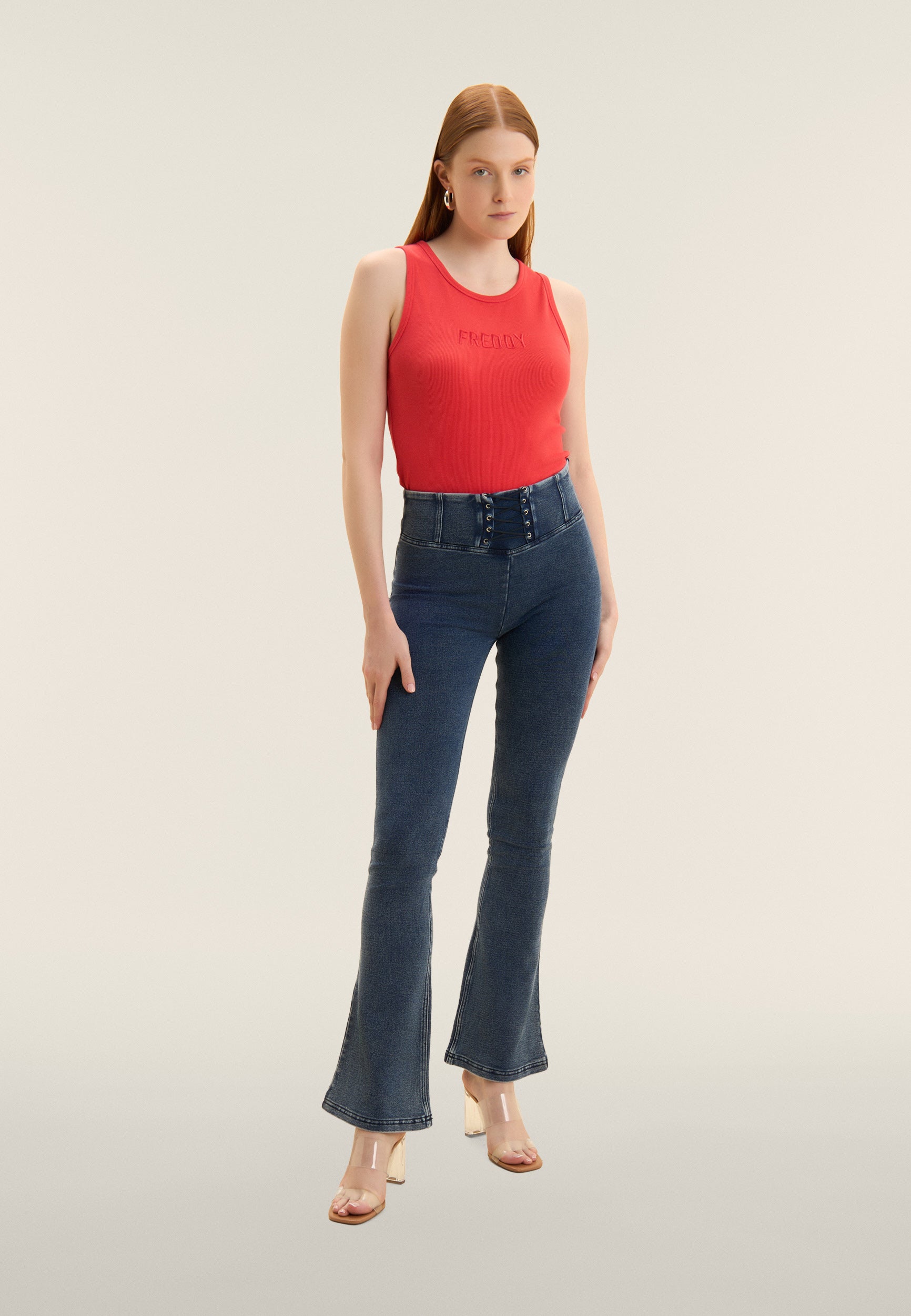 freddy-pantaloni-wr-up-mini-flare-satinati-vita-alta-con-nastri-skinny image 3