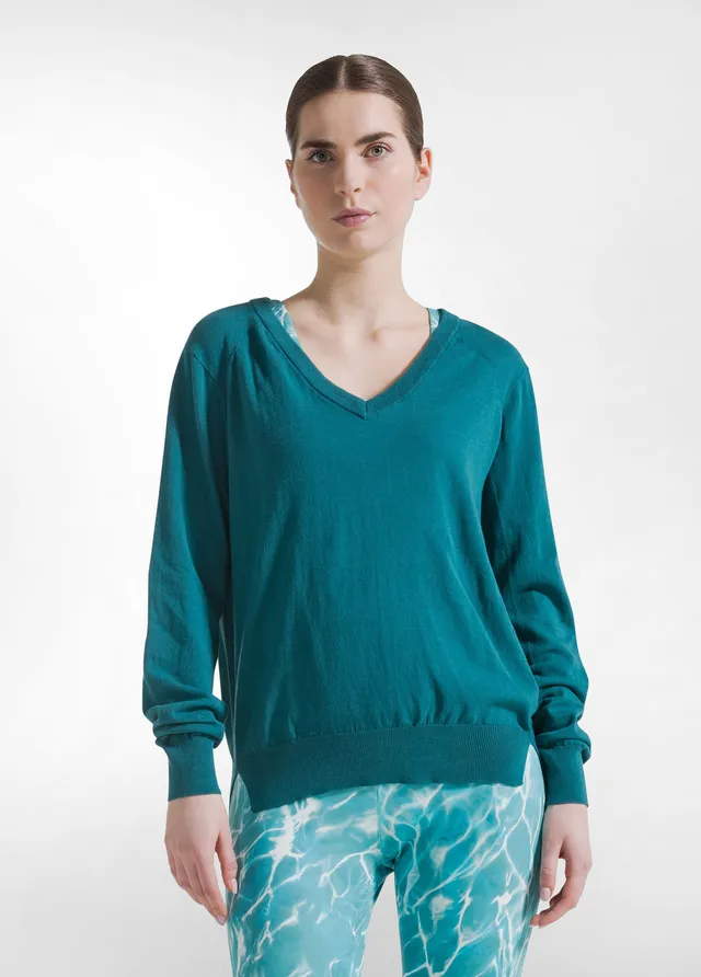 deha-maglia-in-seta-con-scollo-a-v-verde image 1