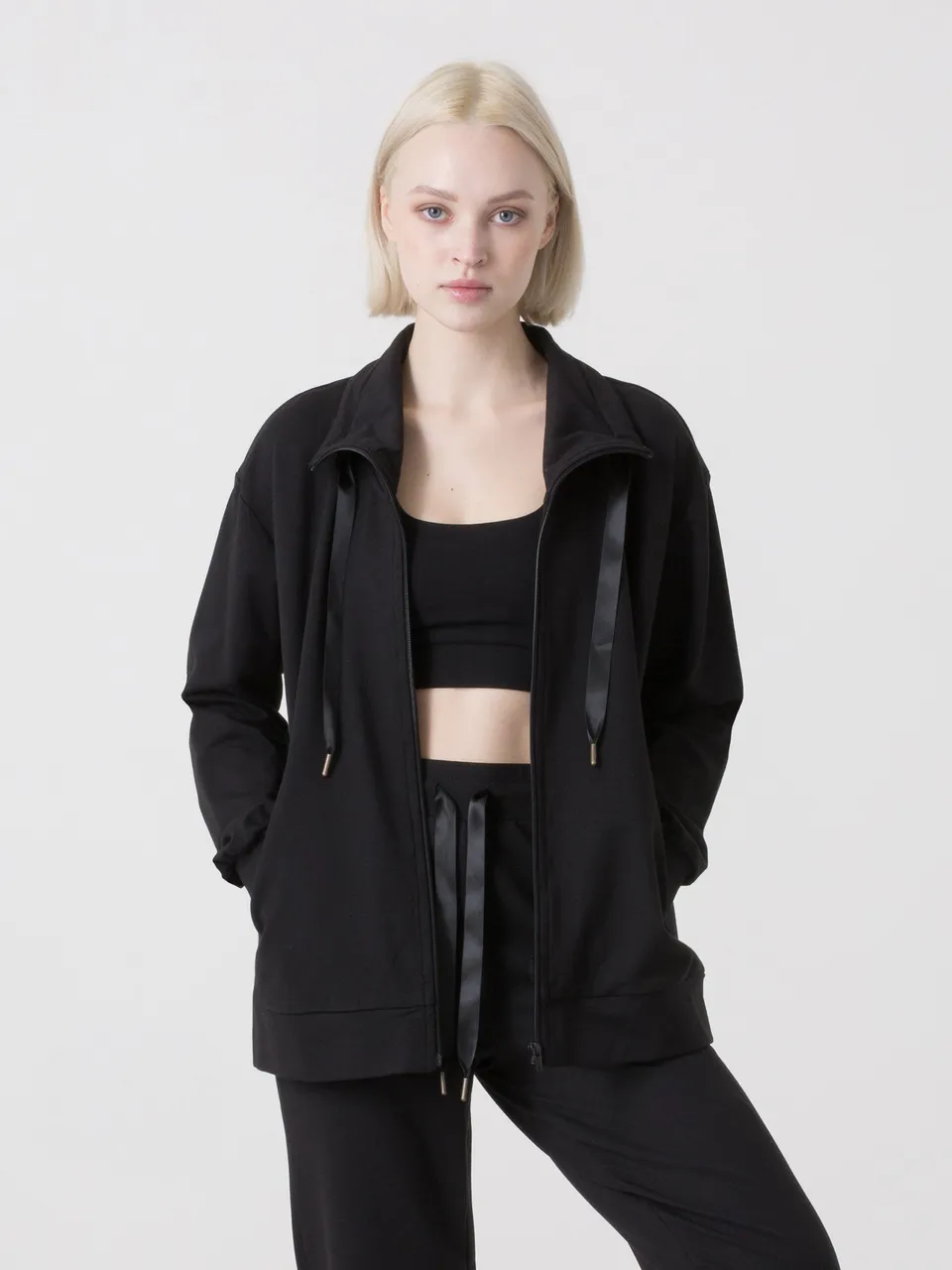 dimensione-danza-felpa-donna-full-zip-over-fit-in-modal-con-collo-alto image 1