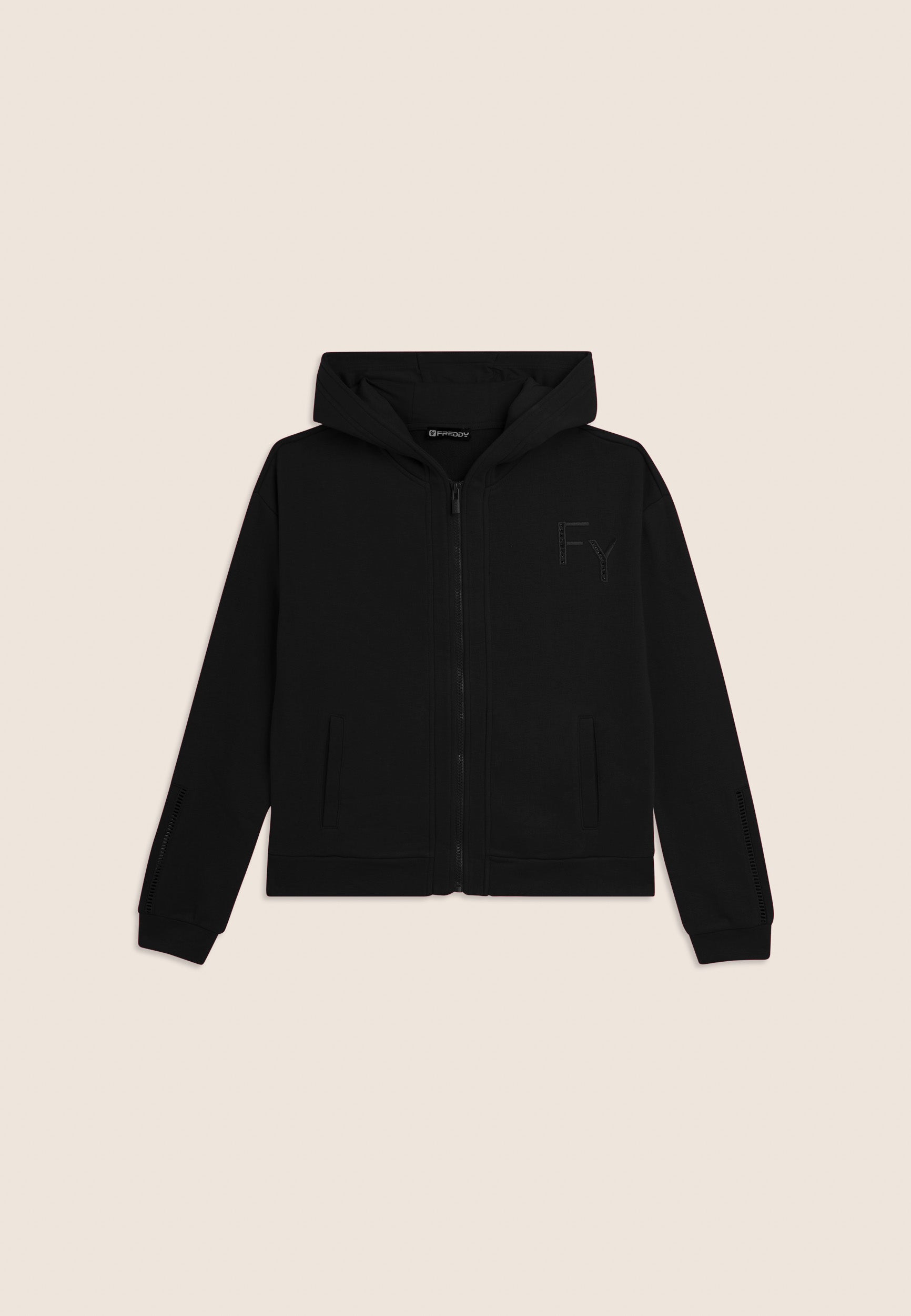 freddy-felpa-donna-con-cappuccio-zip-intera-e-dettagli-ricamati image 6