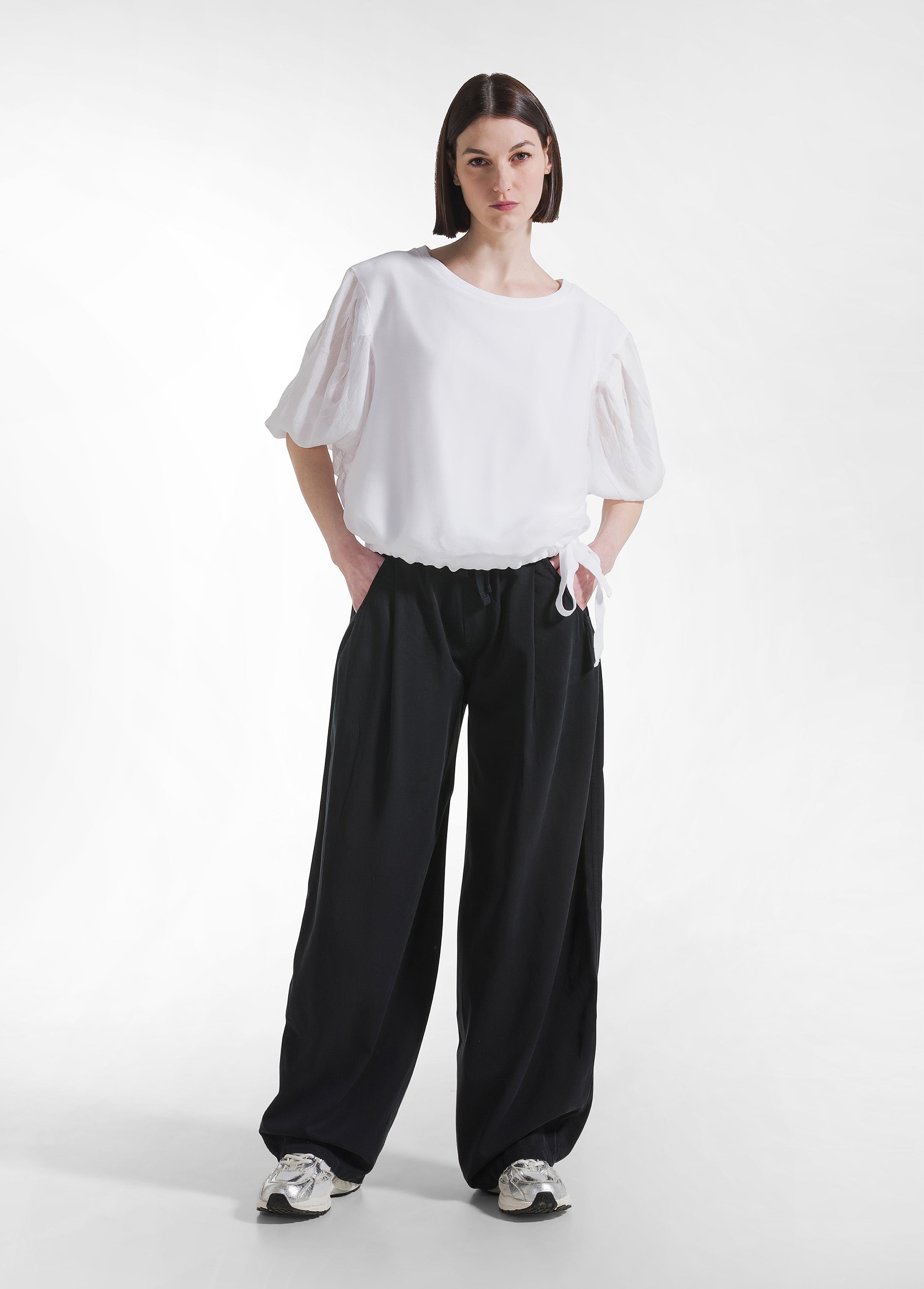 deha-d42757-pantaloni-dritti-in-twill-di-lyocell-nero image 1