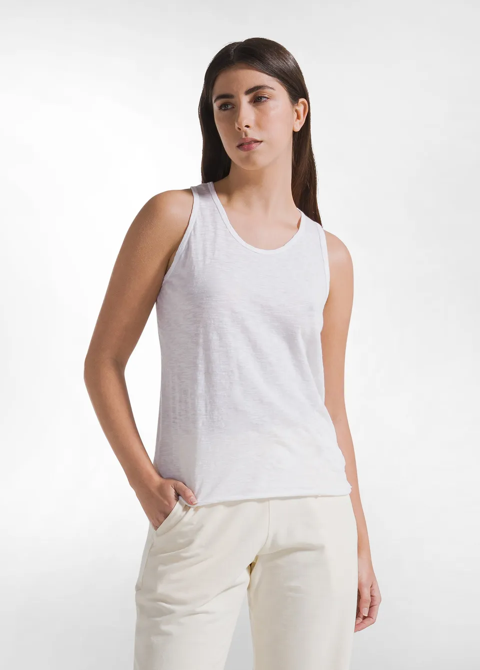 deha-top-slim-fit-in-cotone-slub-bianco-modello-d42671 image 1