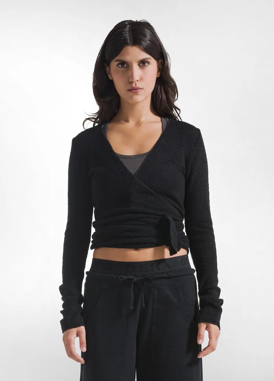 deha-cardigan-incrociato-in-boucl-nero image 1