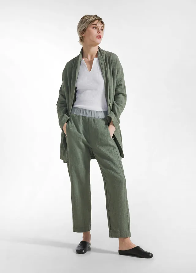 deha-pantalone-carrot-in-tweed-di-cotone-verde image 1