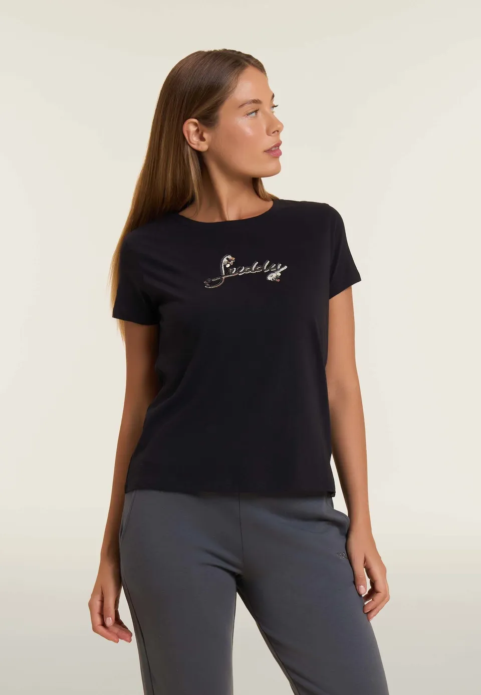 freddy-t-shirt-cotone-supima-logo-paillettes-bicolore image 1