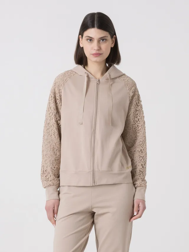 dimensione-danza-felpa-donna-full-zip-con-cappuccio-e-maniche-in-macram-sporty-c image 1