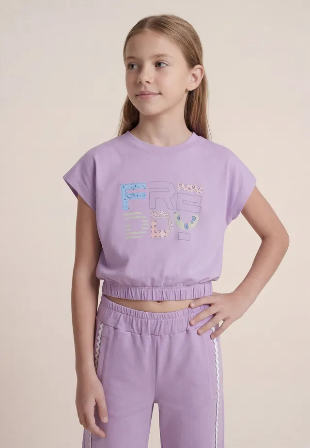 freddy-t-shirt-cropped-bambina-senza-maniche-con-logo-fantasia image 1
