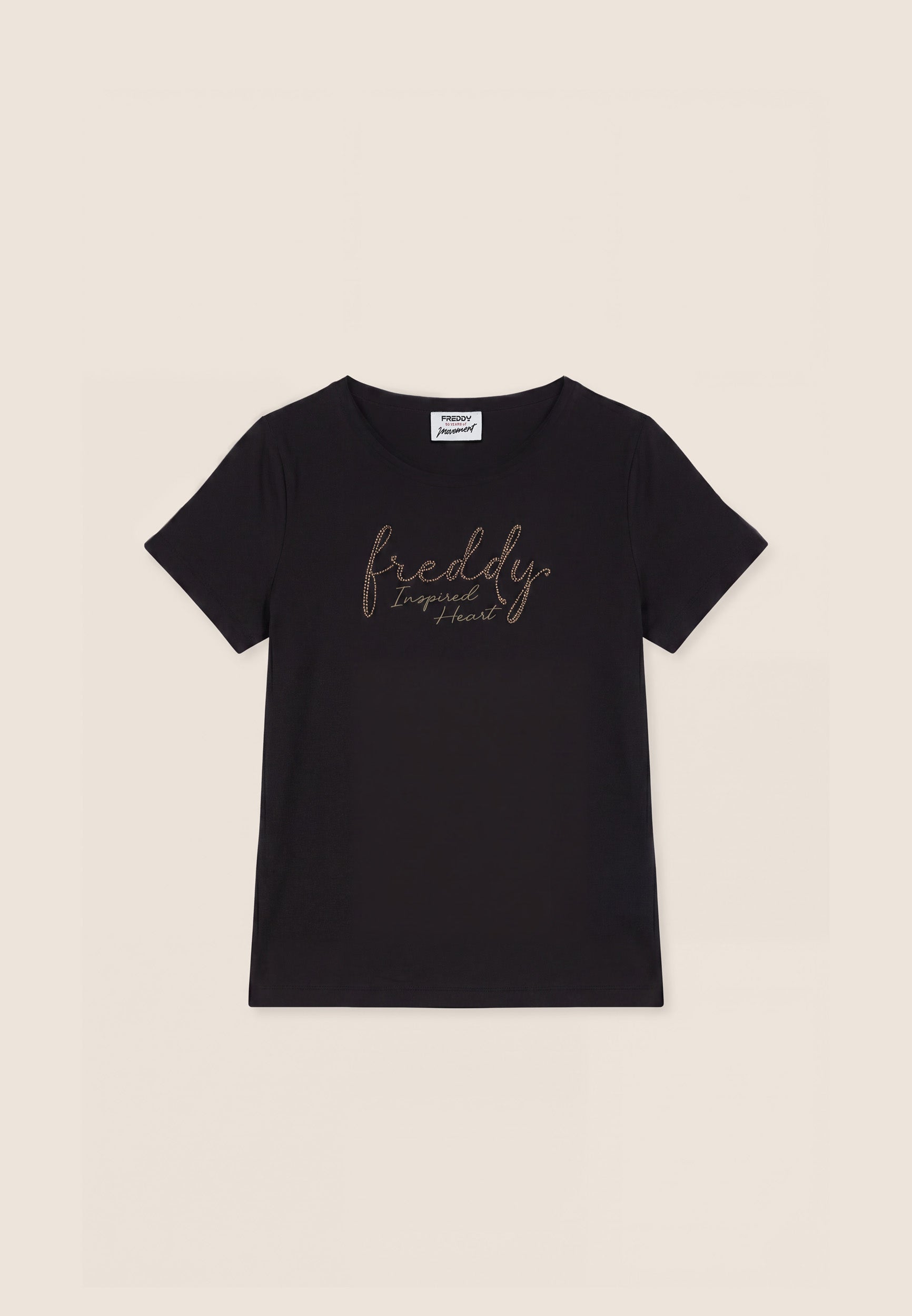 freddy-t-shirt-donna-girocollo-con-grafica-dorata-e-fondo-stondato-jersey-cotone image 8