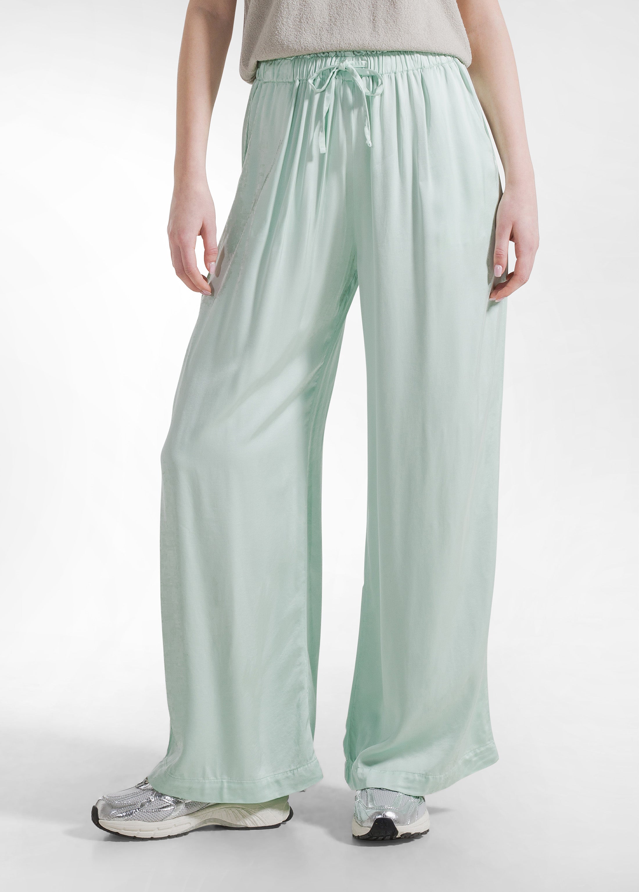 deha-pantaloni-palazzo-in-satin-di-viscosa-verde-2 image 2
