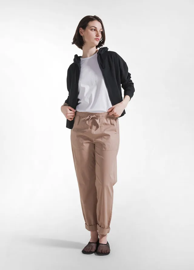 deha-pantaloni-dritti-in-popline-elasticizzato-marrone image 1
