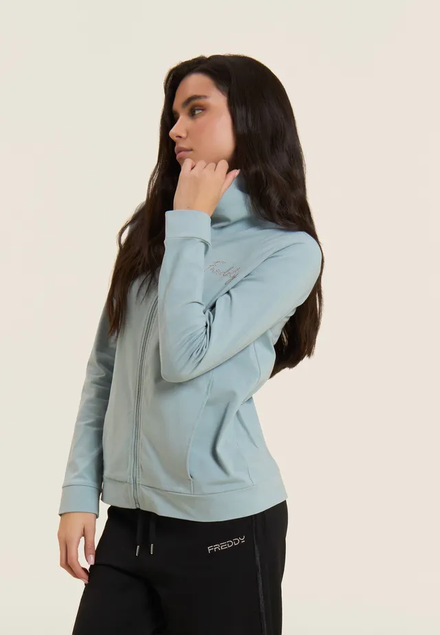 freddy-felpa-zip-donna-con-collo-alto-e-logo-con-borchie image 1