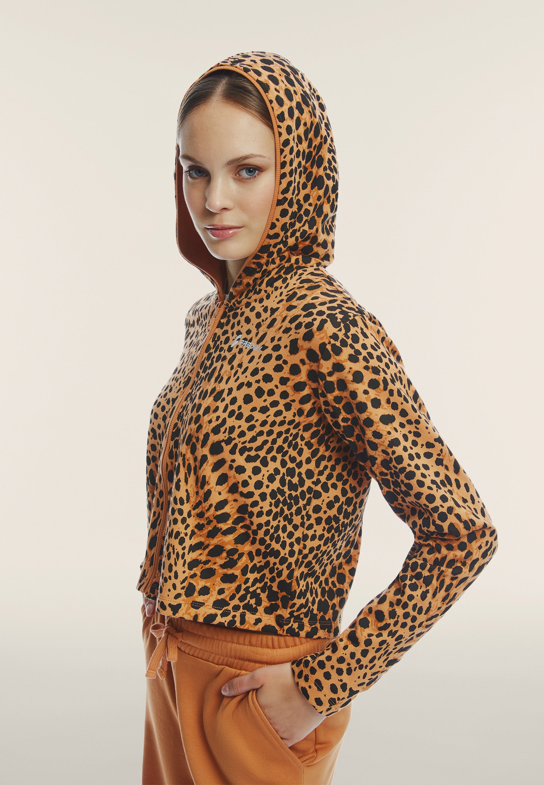 freddy-felpa-cropped-con-zip-e-cappuccio-animalier-regular-fit image 4