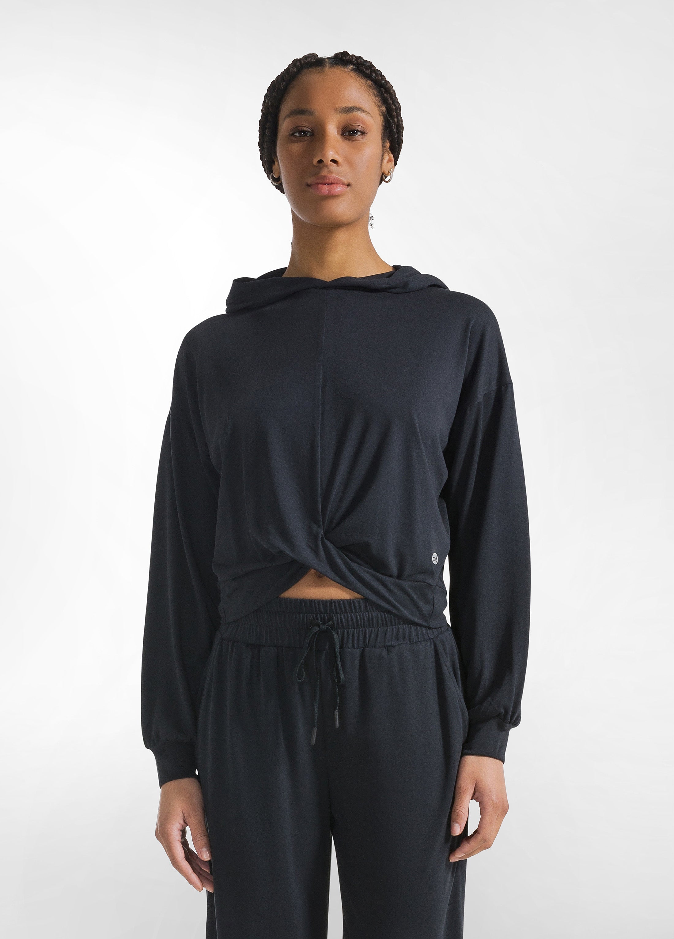 deha-felpa-con-nodo-in-jersey-modal-nero-d22032-felpa-donna-cropped-con-cappucci image 1