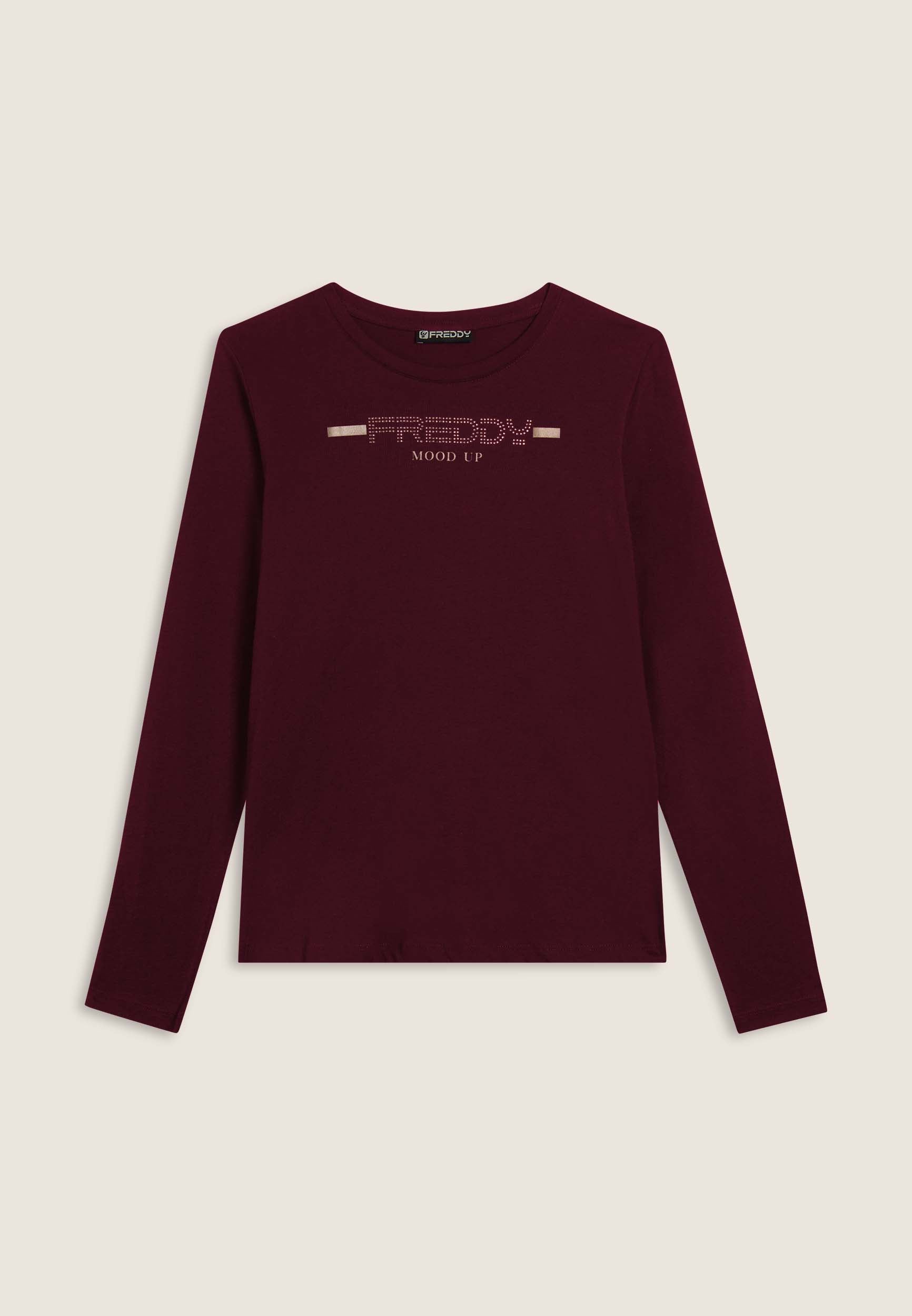 freddy-t-shirt-donna-manica-lunga-jersey-supima-fondo-stondato-logo-strass image 8