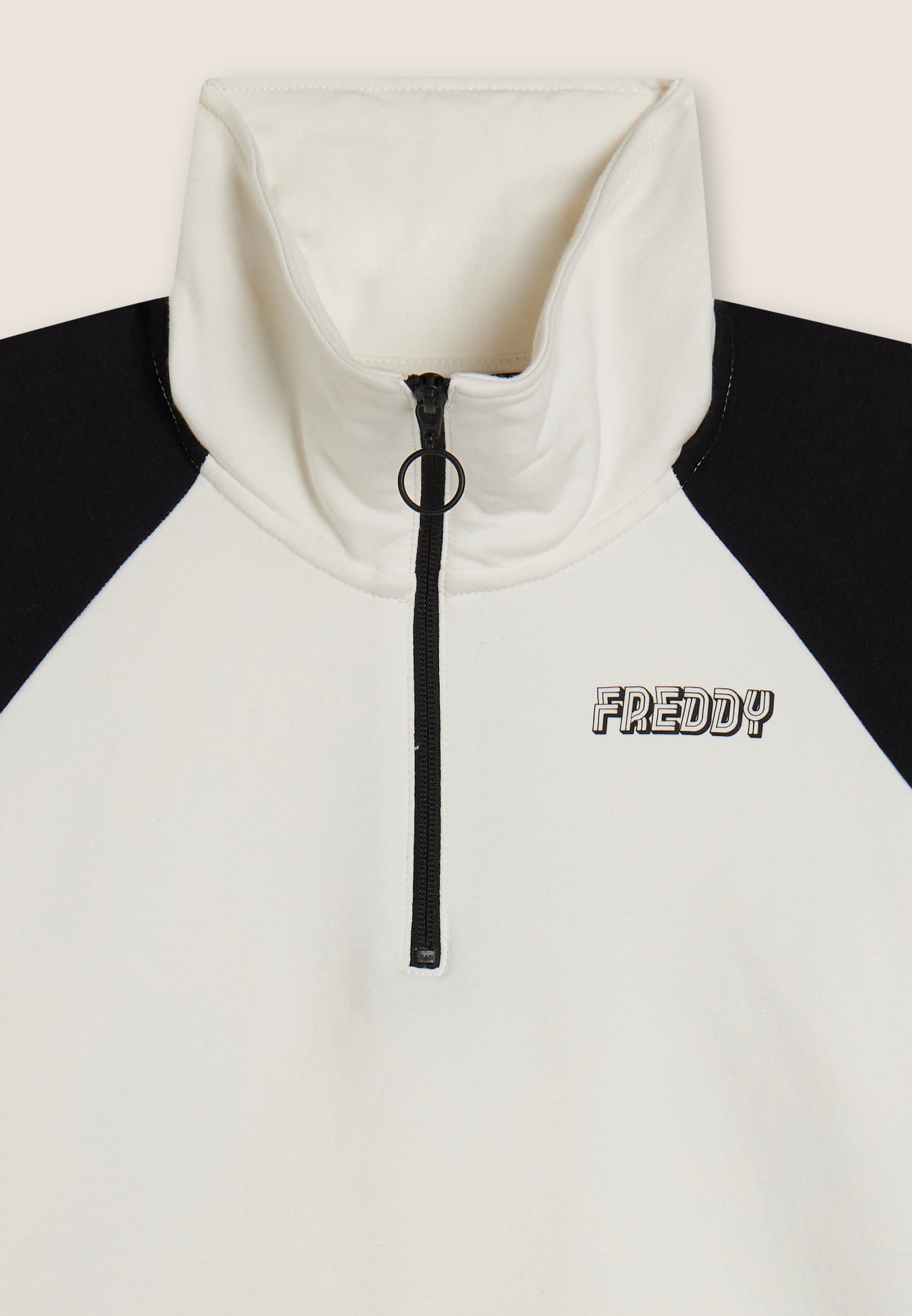 freddy-felpa-cropped-bicolore-donna-mezza-zip-collo-alto-maniche-raglan image 7
