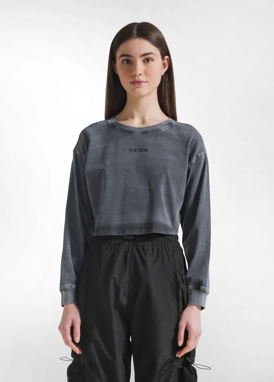 deha-c22100-felpa-girocollo-nera-effetto-marmo-in-jersey-cotone-organico image 1