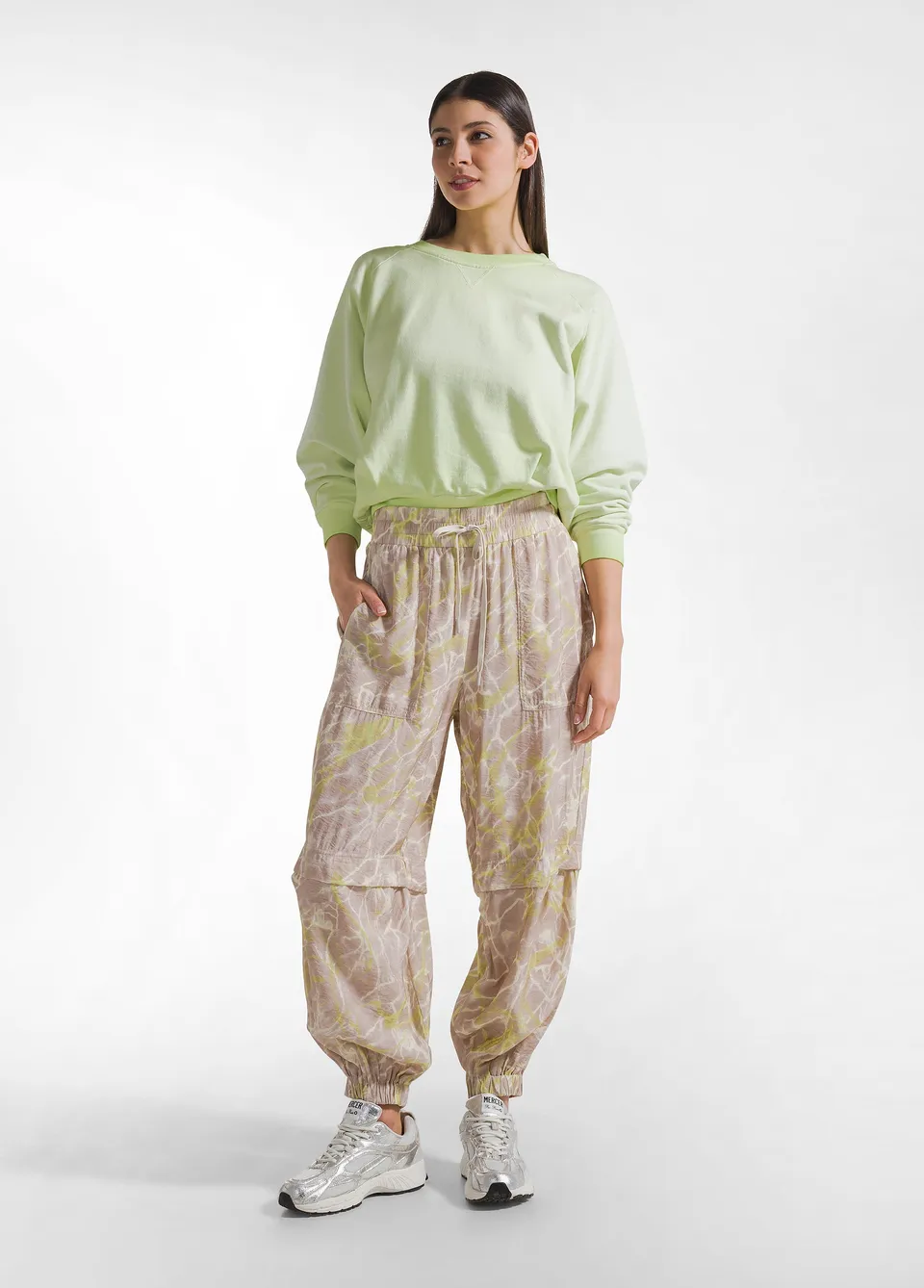 deha-jogger-allover-in-viscosa-effetto-stropicciato-beige image 1