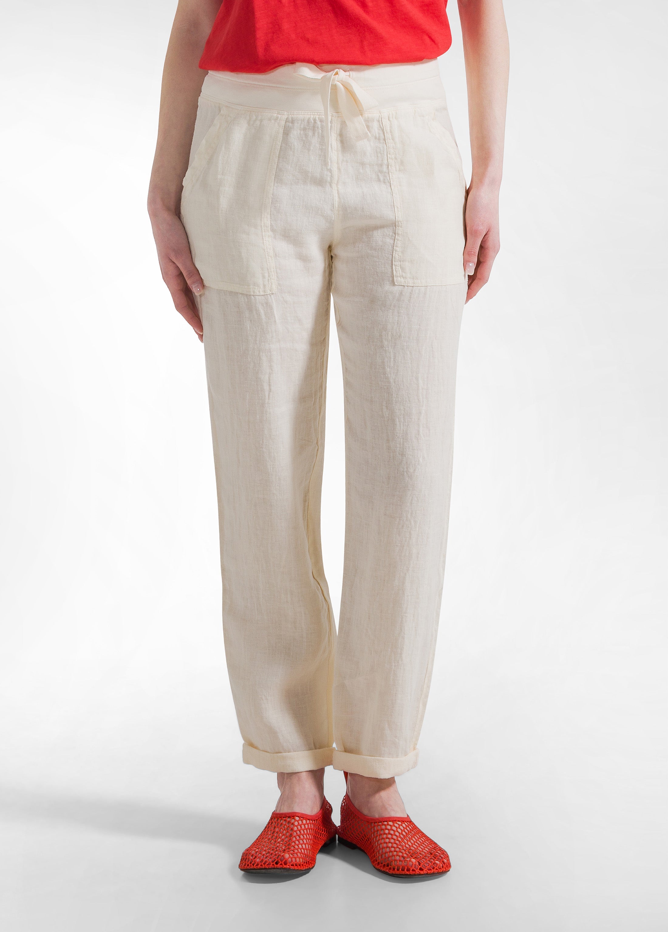 deha-pantaloni-in-lino-bianco-donna-pantaloni-casual-estivi image 2