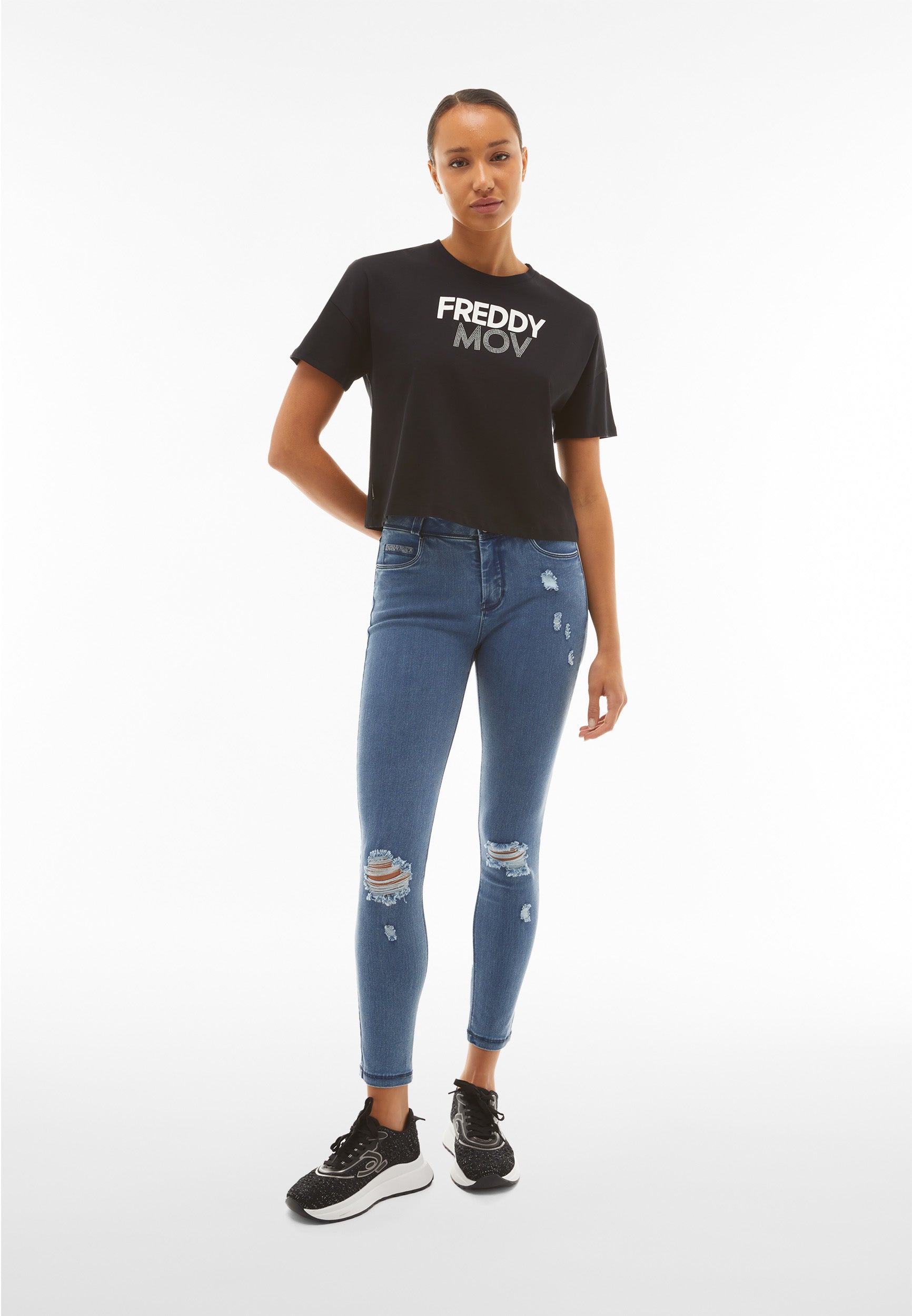 freddy-black-jeans-skinny-vita-regular-donna-in-denim-distressed-sostenibile image 1
