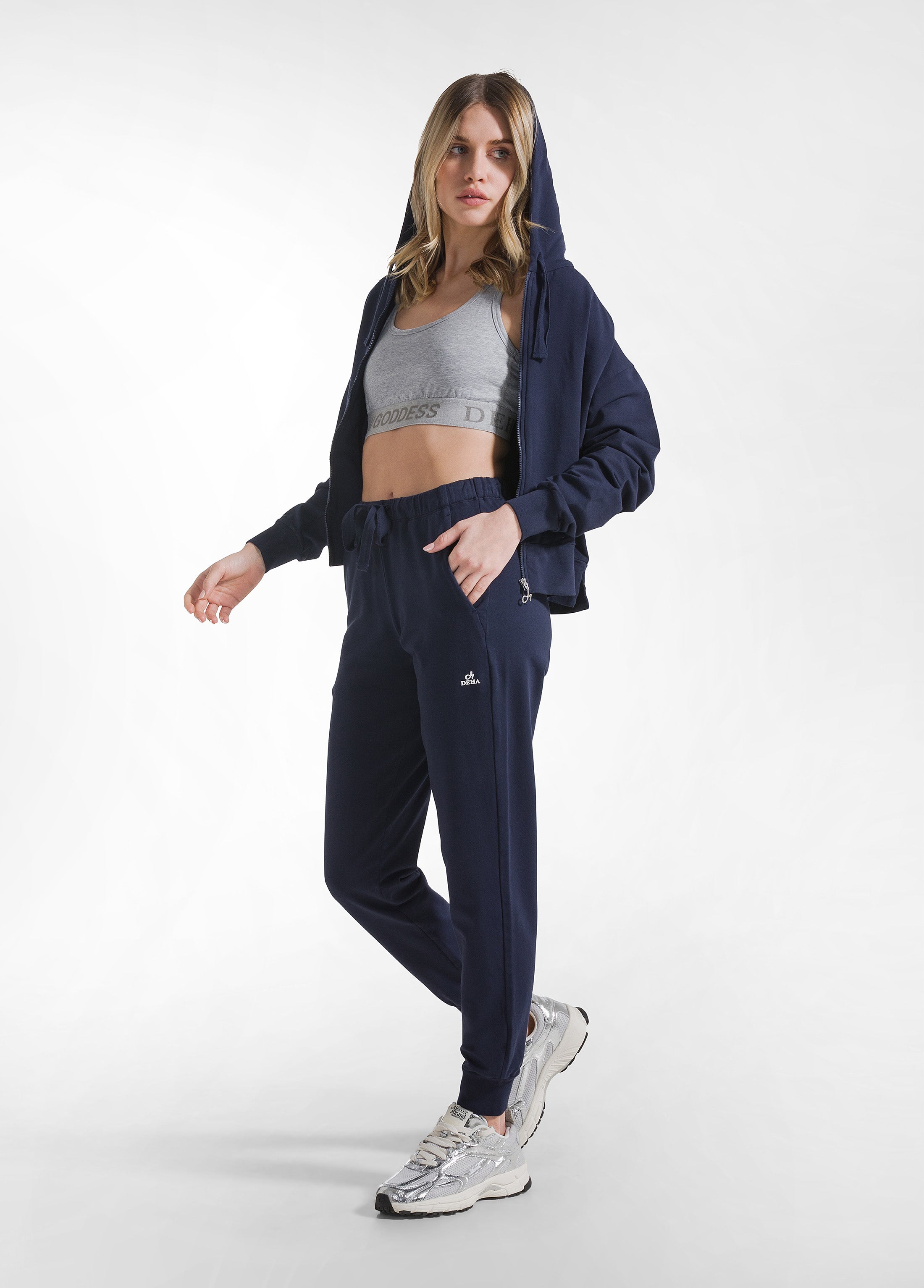 deha-tuta-felpa-con-cappuccio-full-zip-e-jogger-stretch-blu image 5