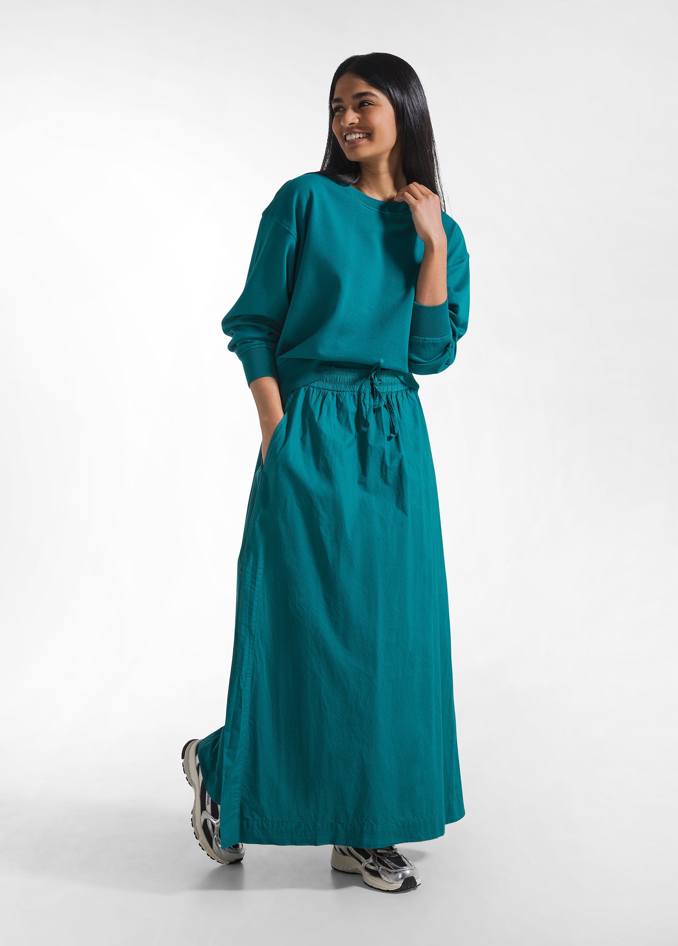 deha-d42725-gonna-maxi-in-popeline-effetto-parachute-verde image 1