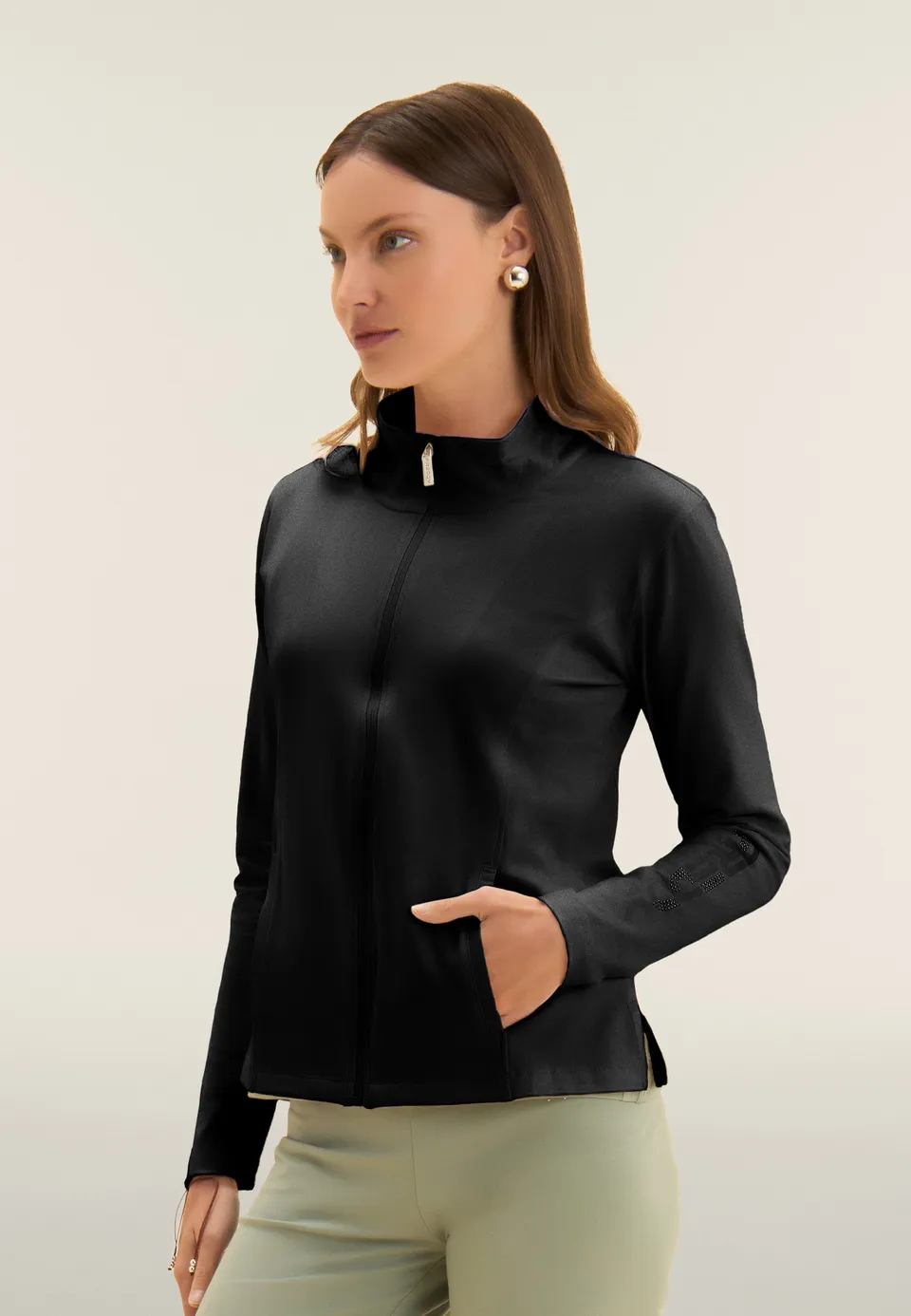freddy-felpa-donna-con-zip-e-collo-alto-logo-freddy-sulla-manica image 1