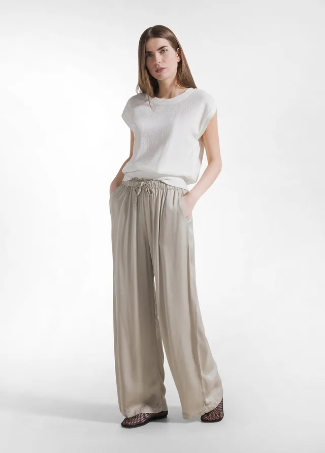 deha-pantaloni-palazzo-in-satin-di-viscosa-beige image 1