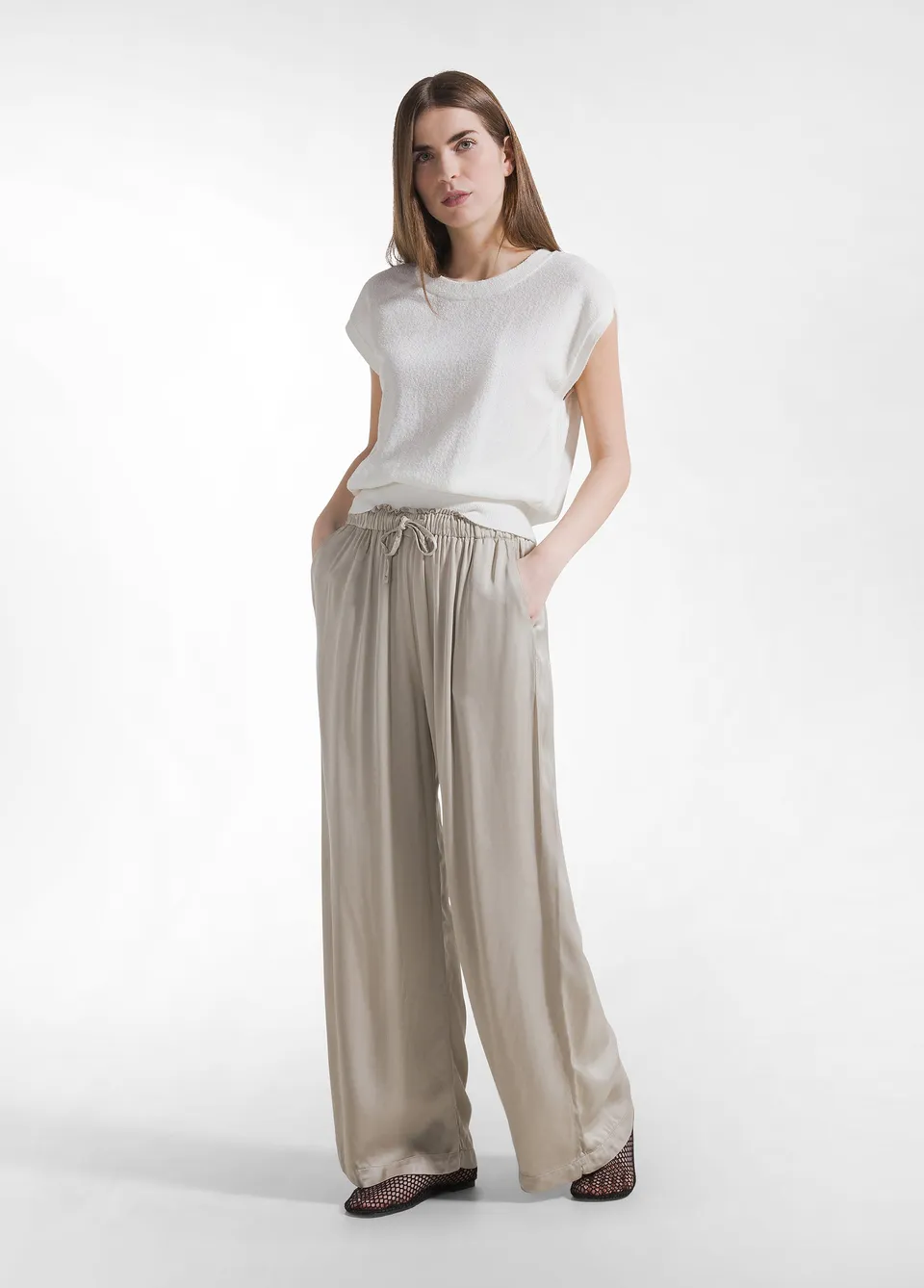 deha-pantaloni-palazzo-in-satin-di-viscosa-beige image 1