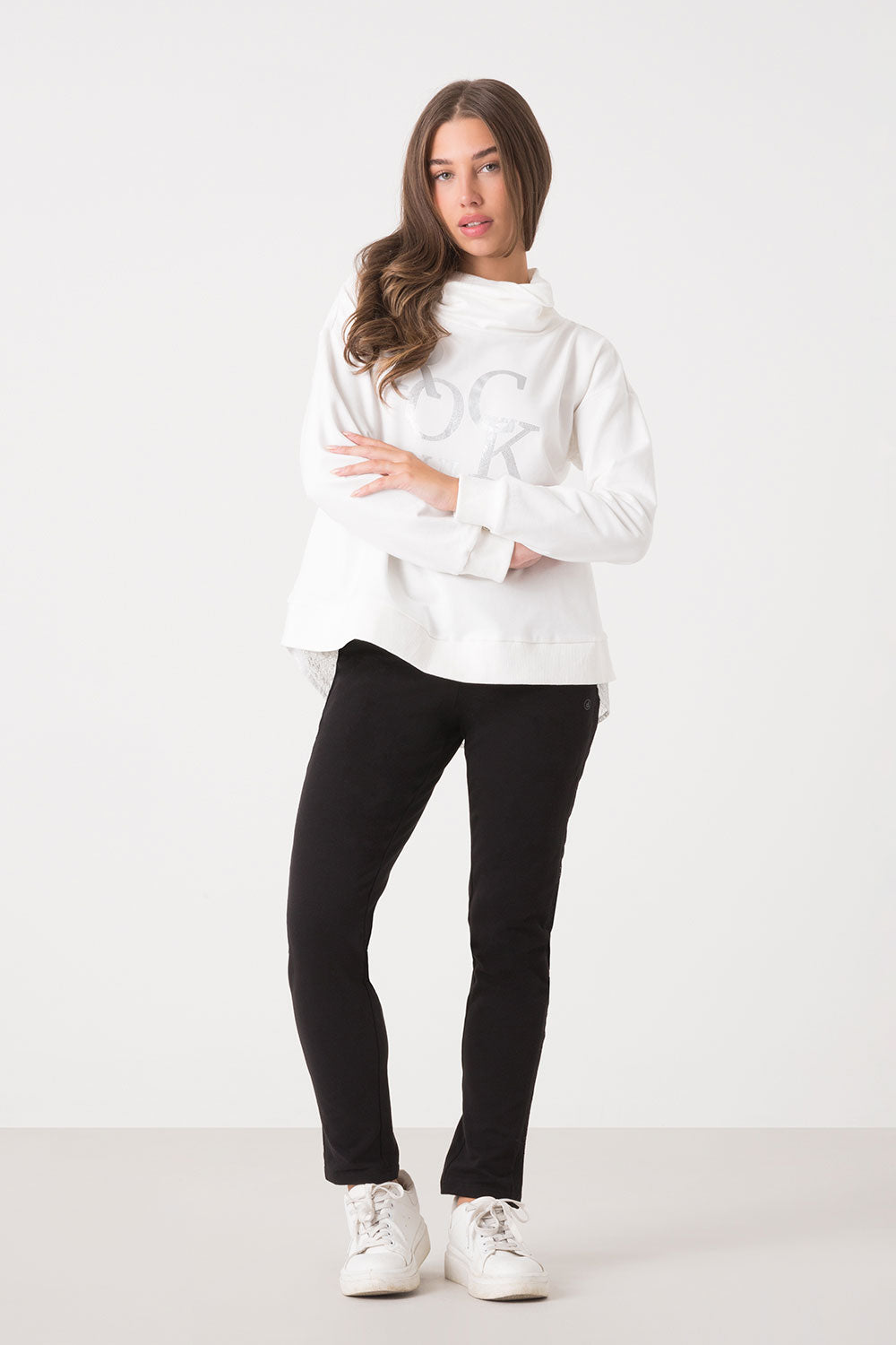 dimensione-danza-felpa-donna-collo-alto-brushed-con-inserto-in-pizzo image 3
