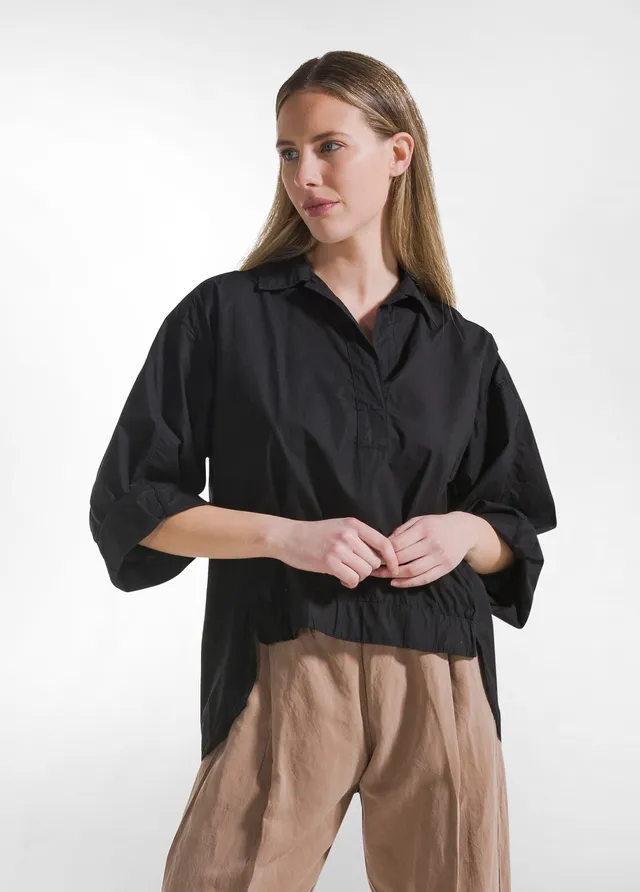 deha-d42720-polo-in-popeline-effetto-parachute-nero image 1