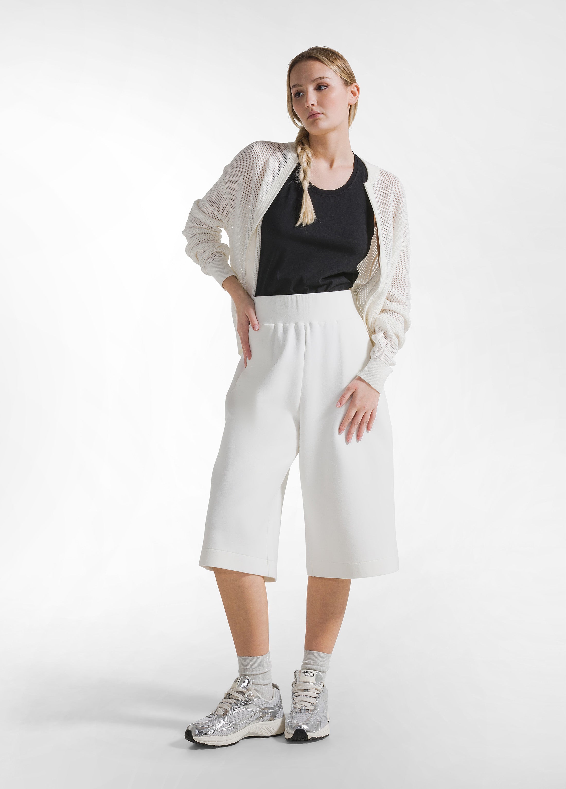 deha-felpa-full-zip-in-cotone-effetto-rete-bianco image 4