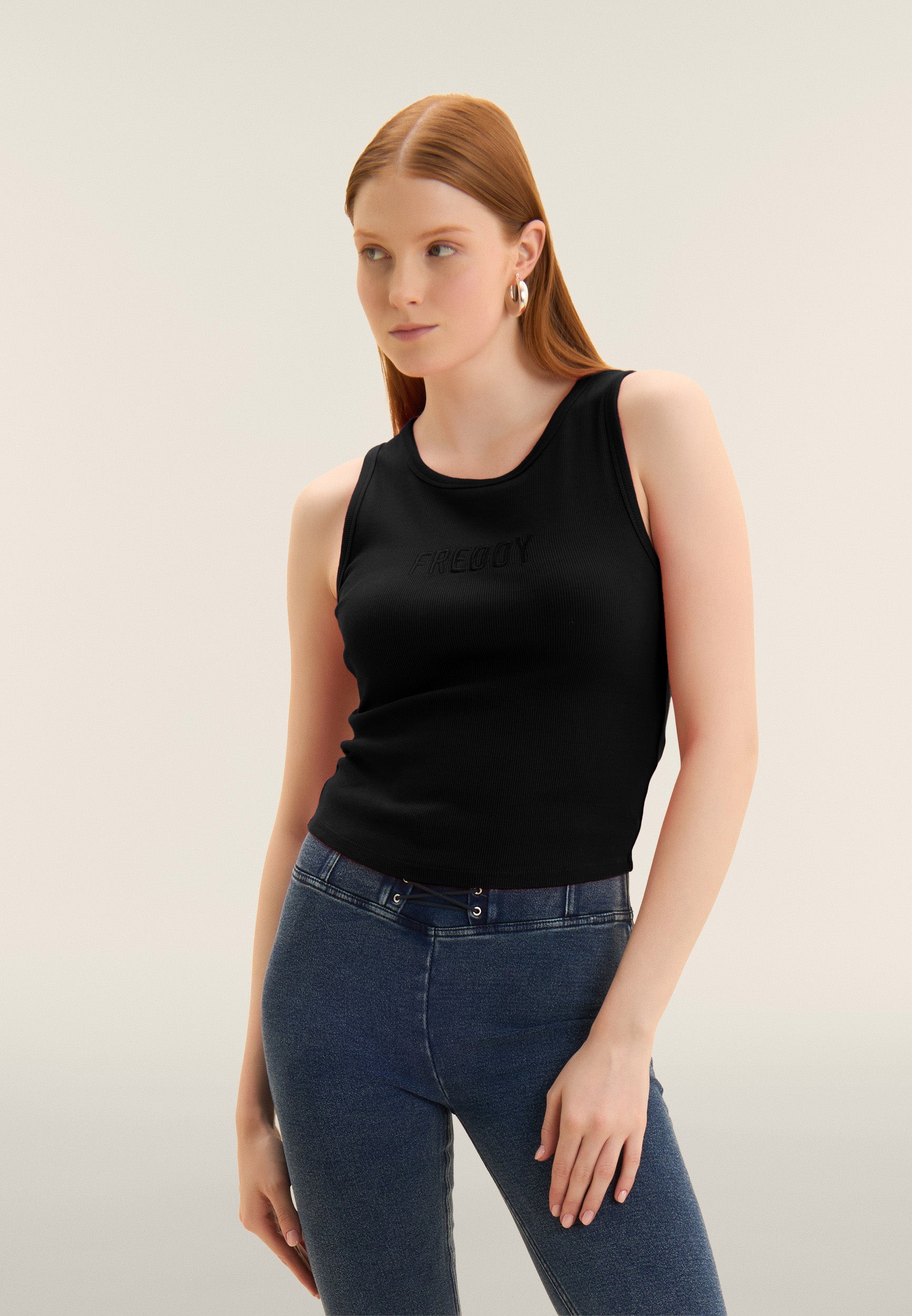 freddy-canotta-cropped-donna-in-cotone-a-costine-con-logo-ricamato image 8