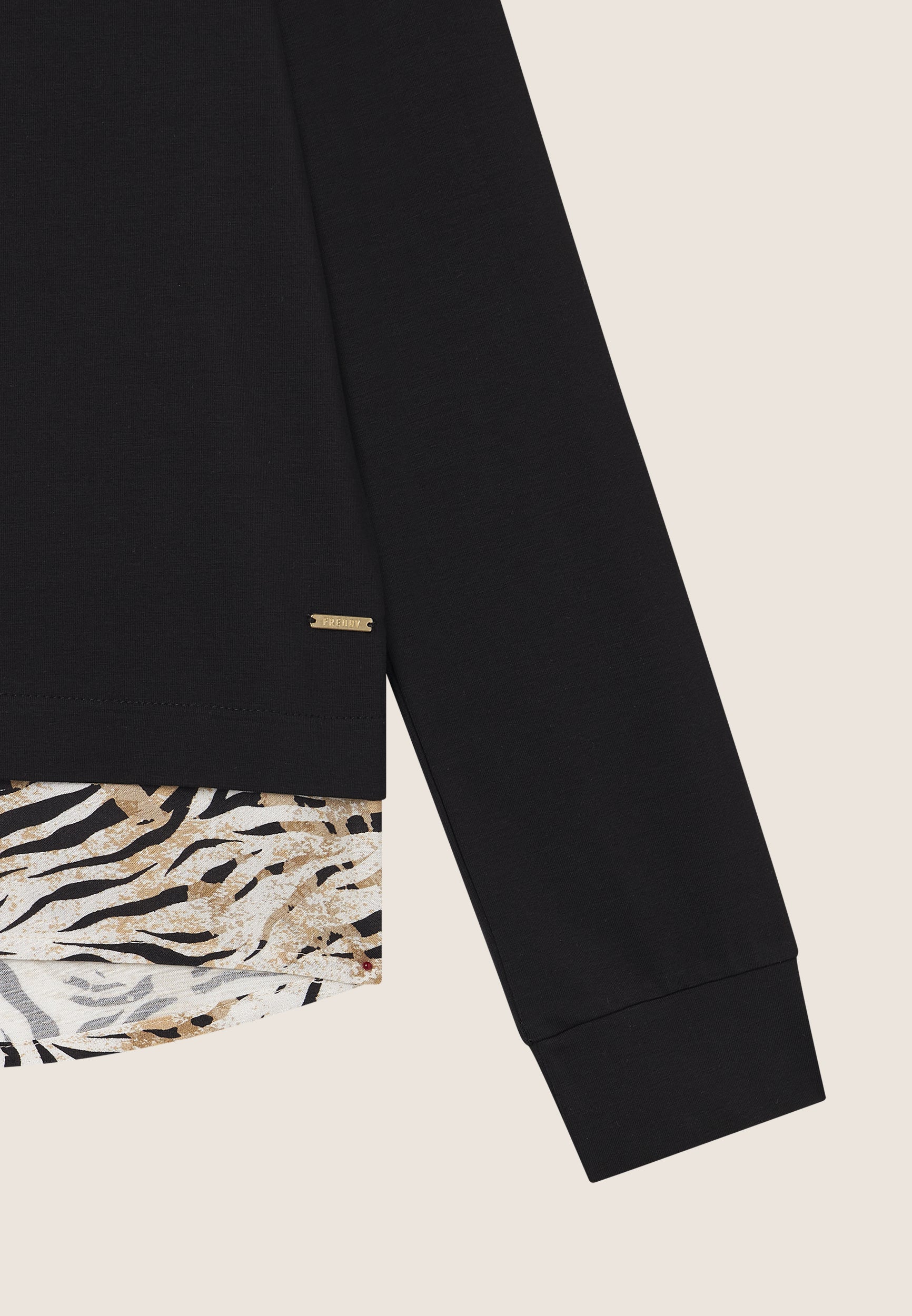 freddy-felpa-donna-regular-fit-con-inserto-effetto-camicia-e-strass-dorati image 7