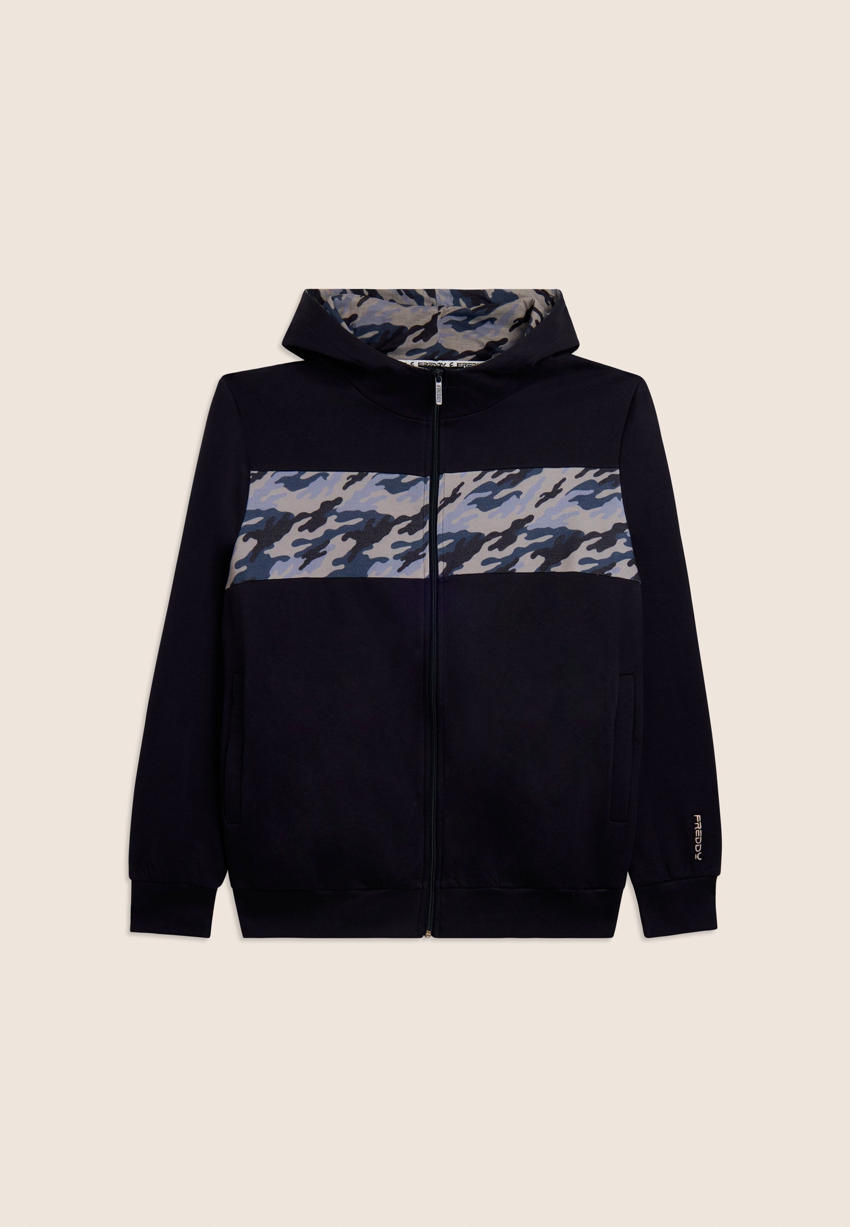 freddy-felpa-uomo-full-zip-con-cappuccio-inserto-camouflage image 1