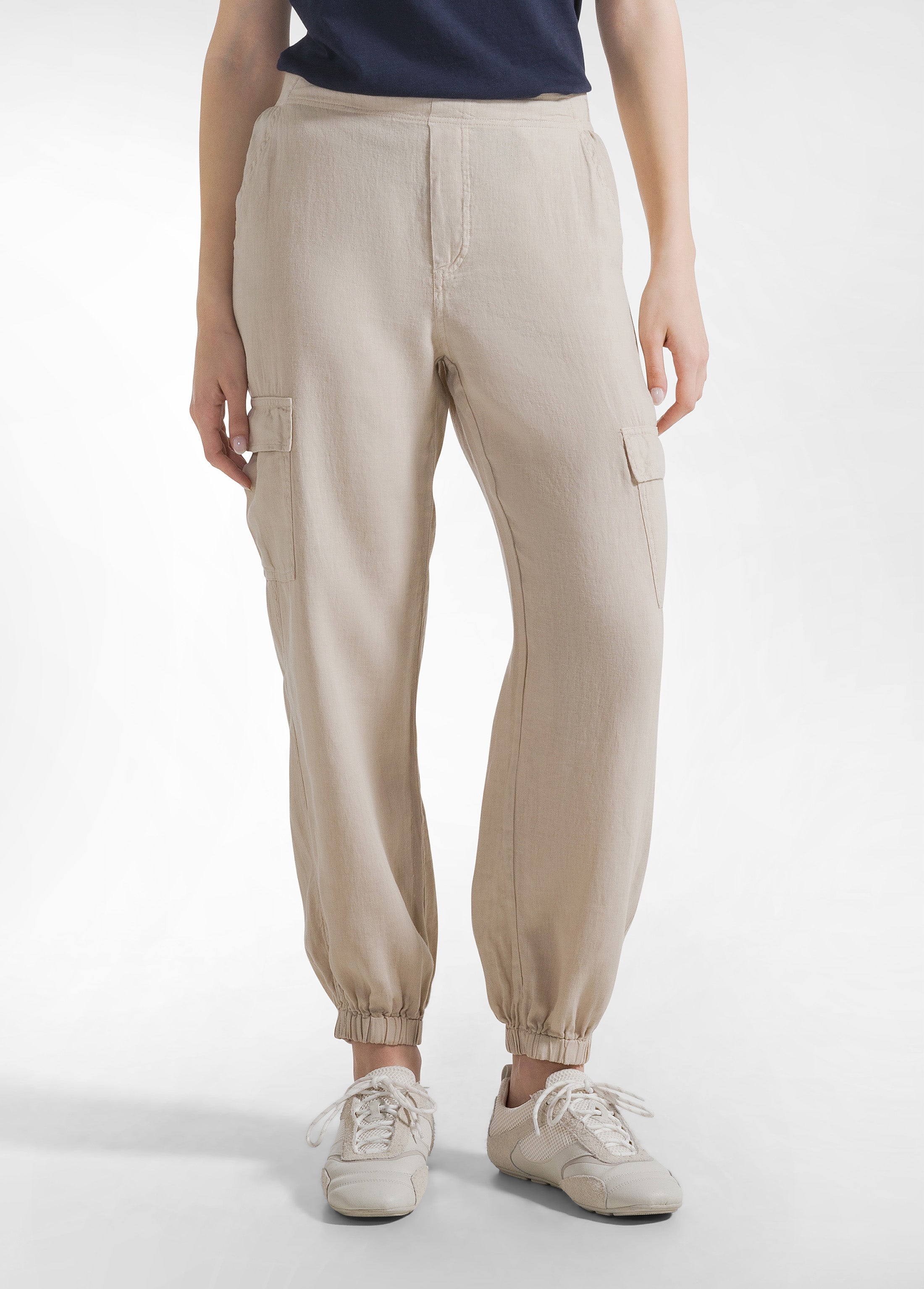 deha-pantalone-cargo-in-lino-beige-vita-elasticizzata image 2