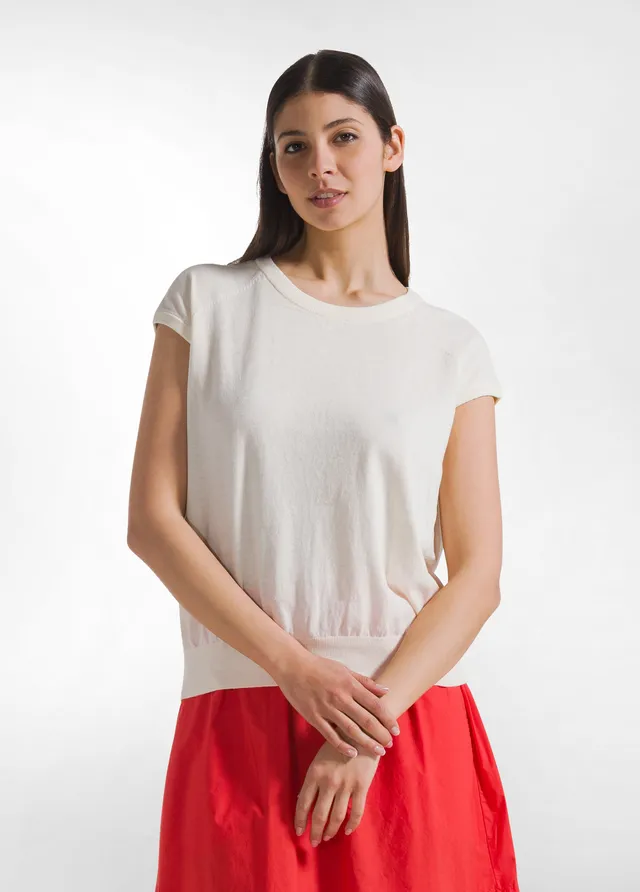 deha-top-in-seta-combinata-bianco-scollo-a-v-d42373 image 1