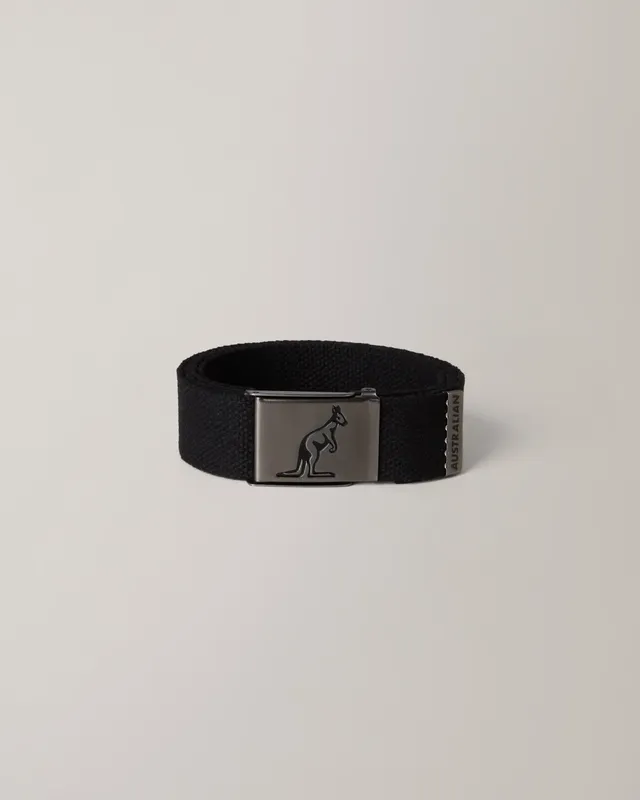 australian-kangaroo-belt-cintura-in-cotone-nero-con-fibbia-personalizzata image 1