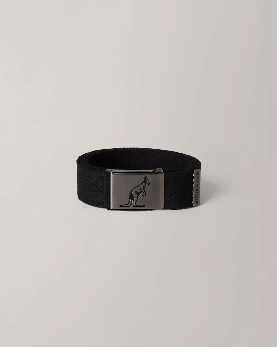 australian-kangaroo-belt-cintura-in-cotone-nero-con-fibbia-personalizzata image 1