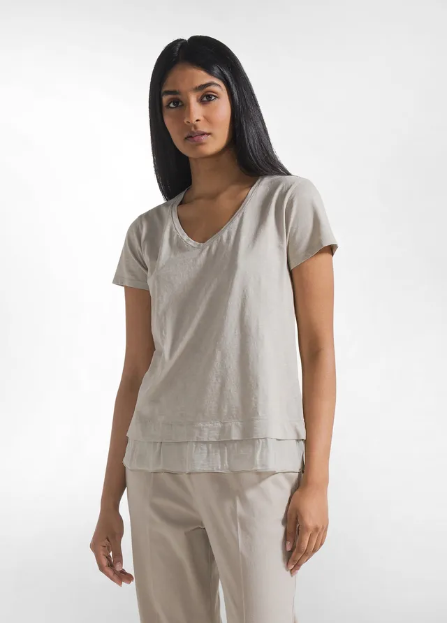 deha-t-shirt-in-cotone-con-dettagli-in-seta-beige image 1