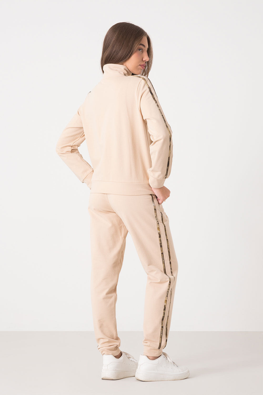 dimensione-danza-felpa-donna-full-zip-collo-alto-con-bande-animalier image 2