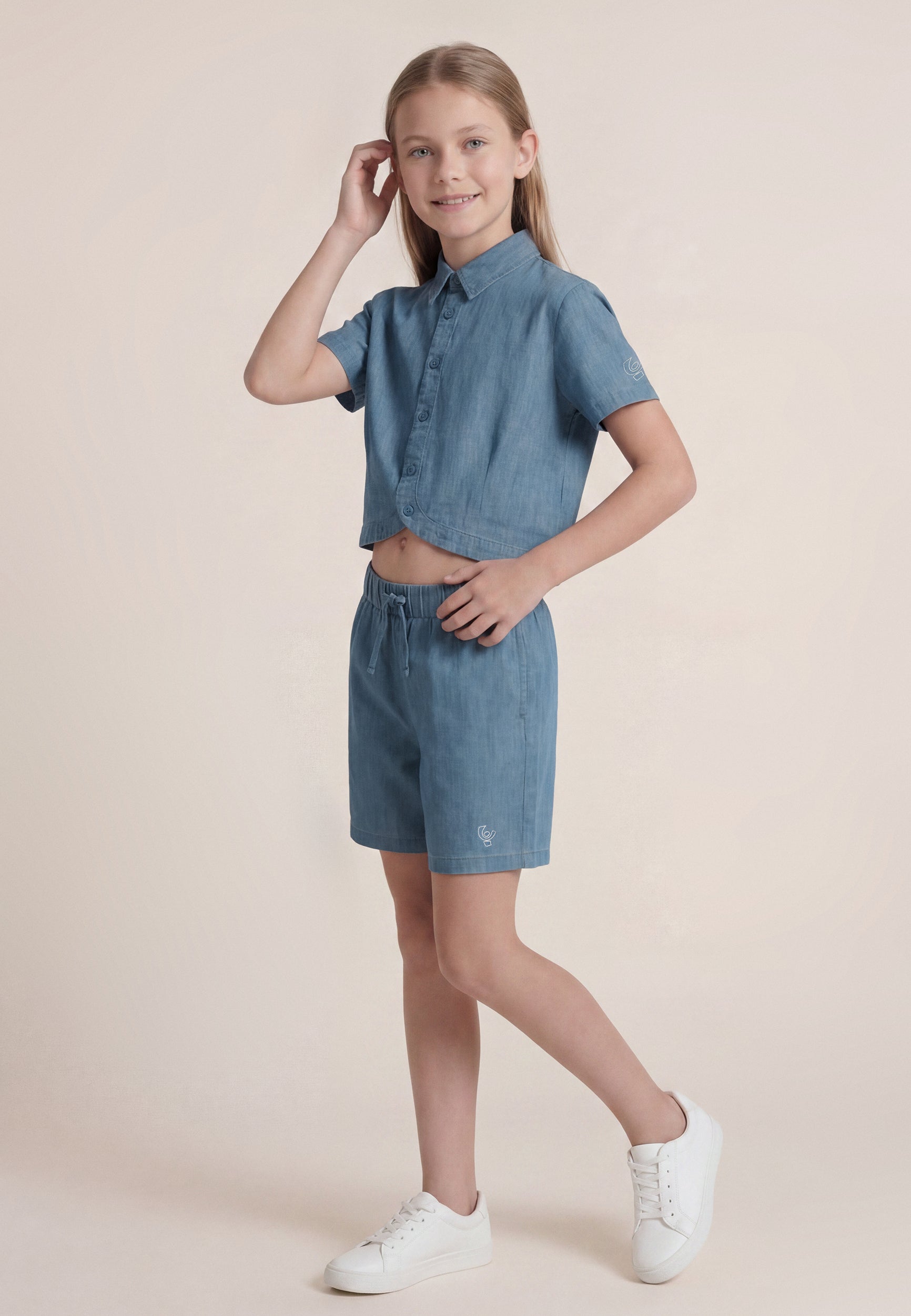 freddy-camicia-cropped-bambina-chambray-denim-manica-corta image 2
