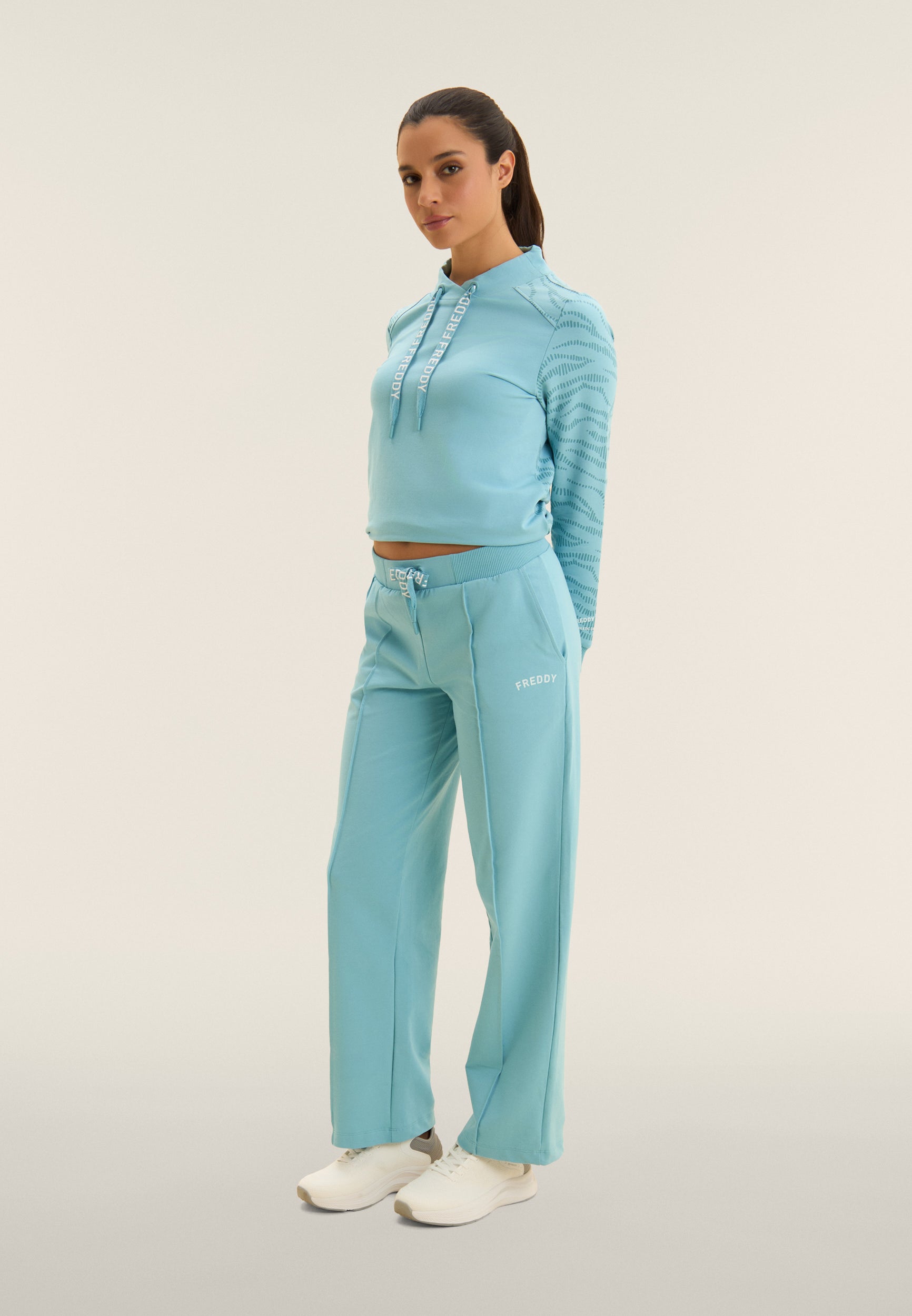 freddy-pantaloni-donna-wide-leg-con-coulisse-logata-in-french-terry image 2