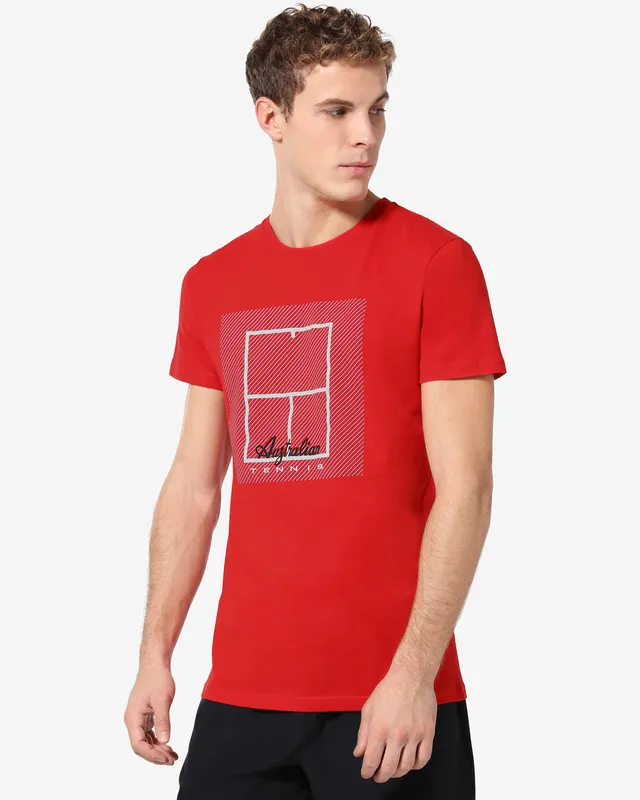 australian-tennis-court-t-shirt-t-shirt-in-cotone-rosso-vivo image 1