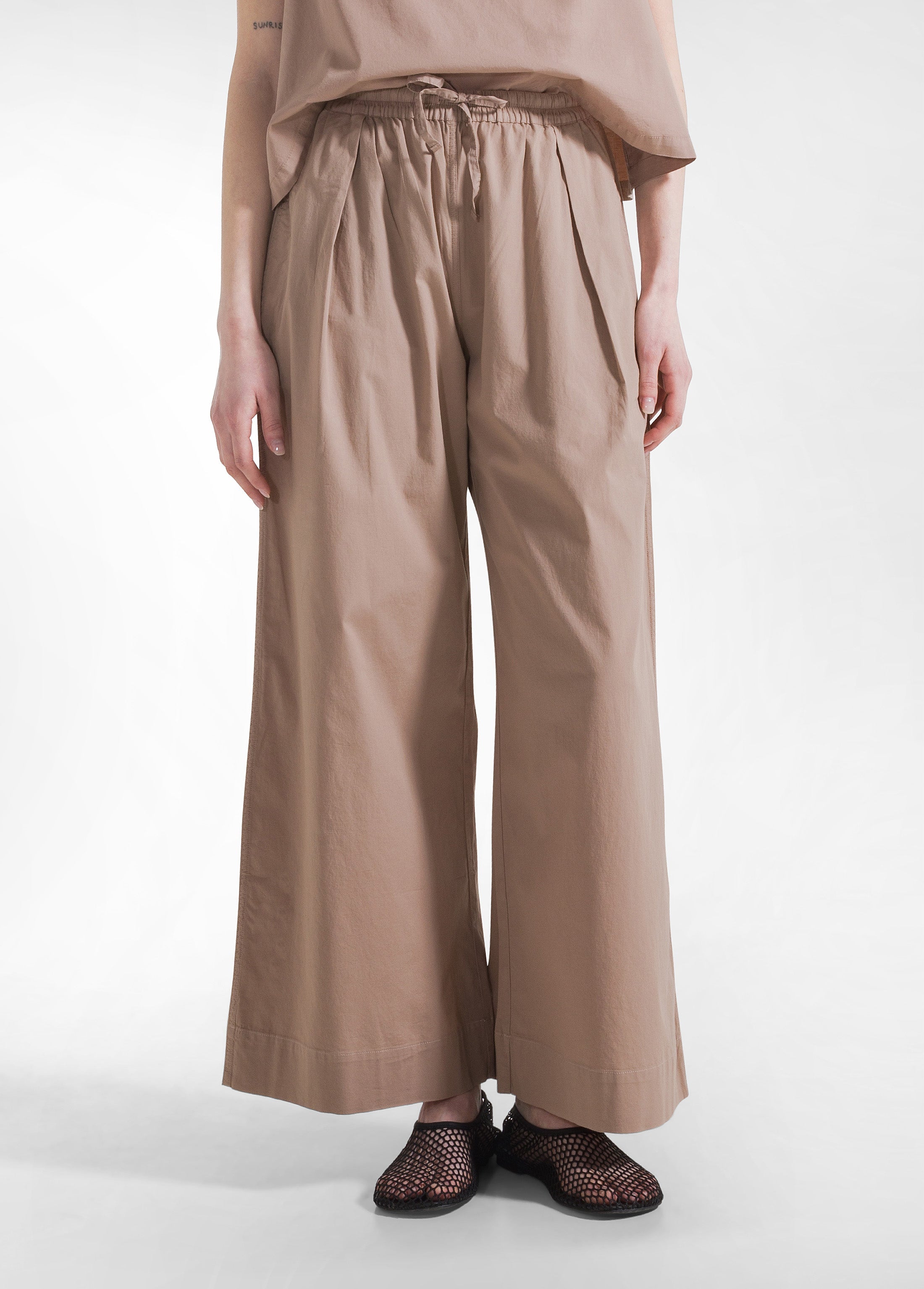 deha-pantaloni-in-popeline-elasticizzato-marroni image 2
