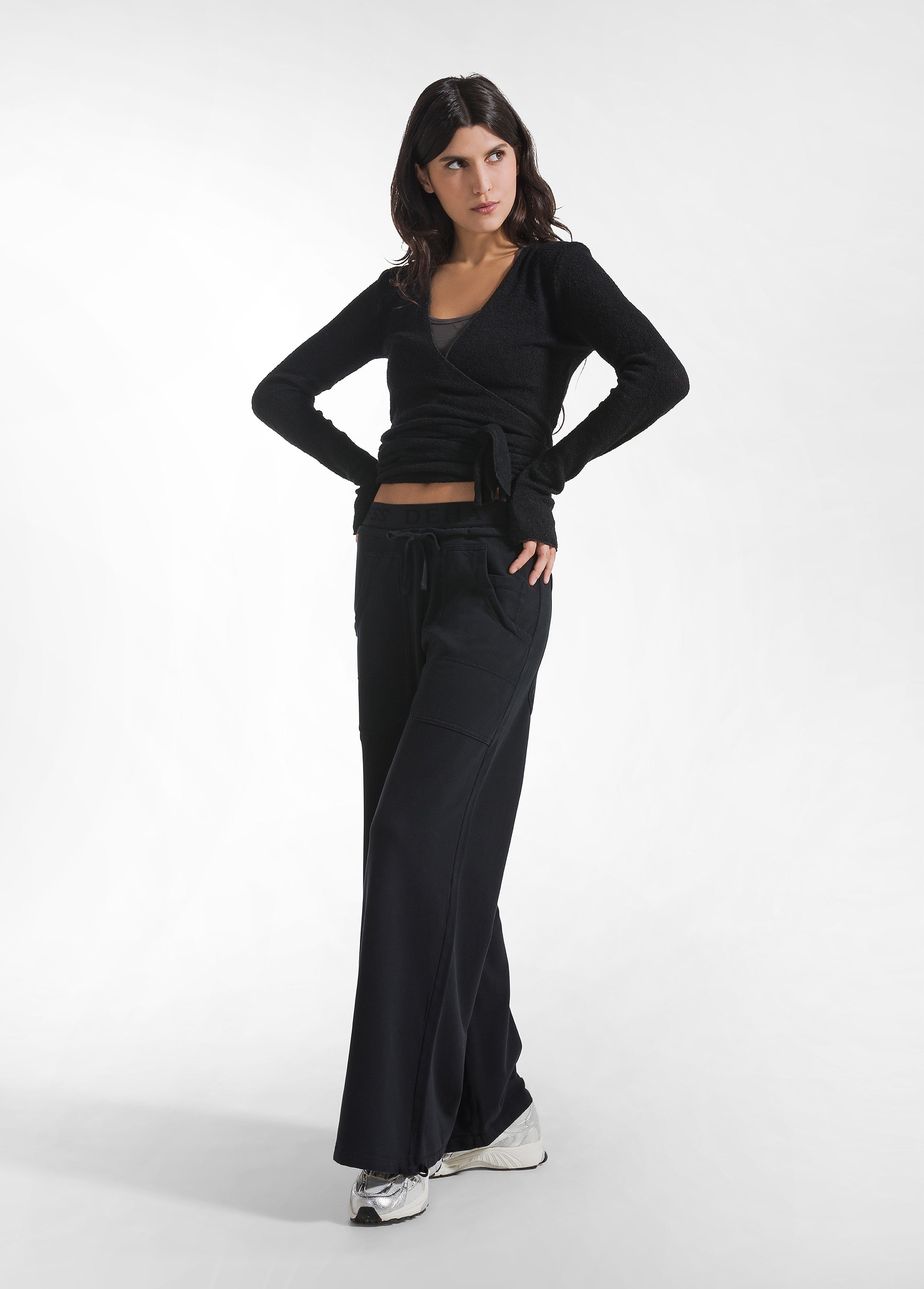 deha-cardigan-incrociato-in-boucl-nero image 3
